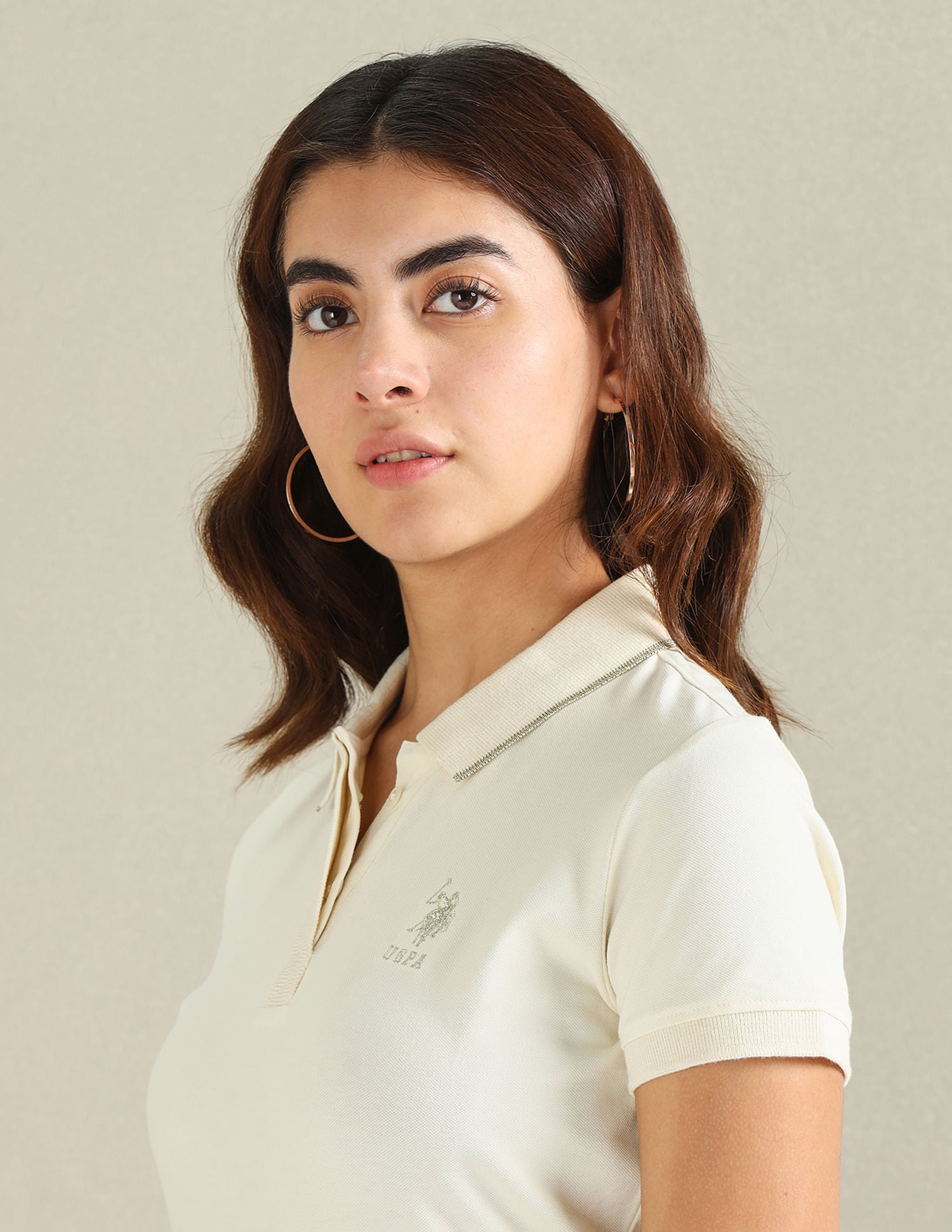 Tipped Collar Pique Polo Shirt Ecru - U.S. Polo Assn. India | Large