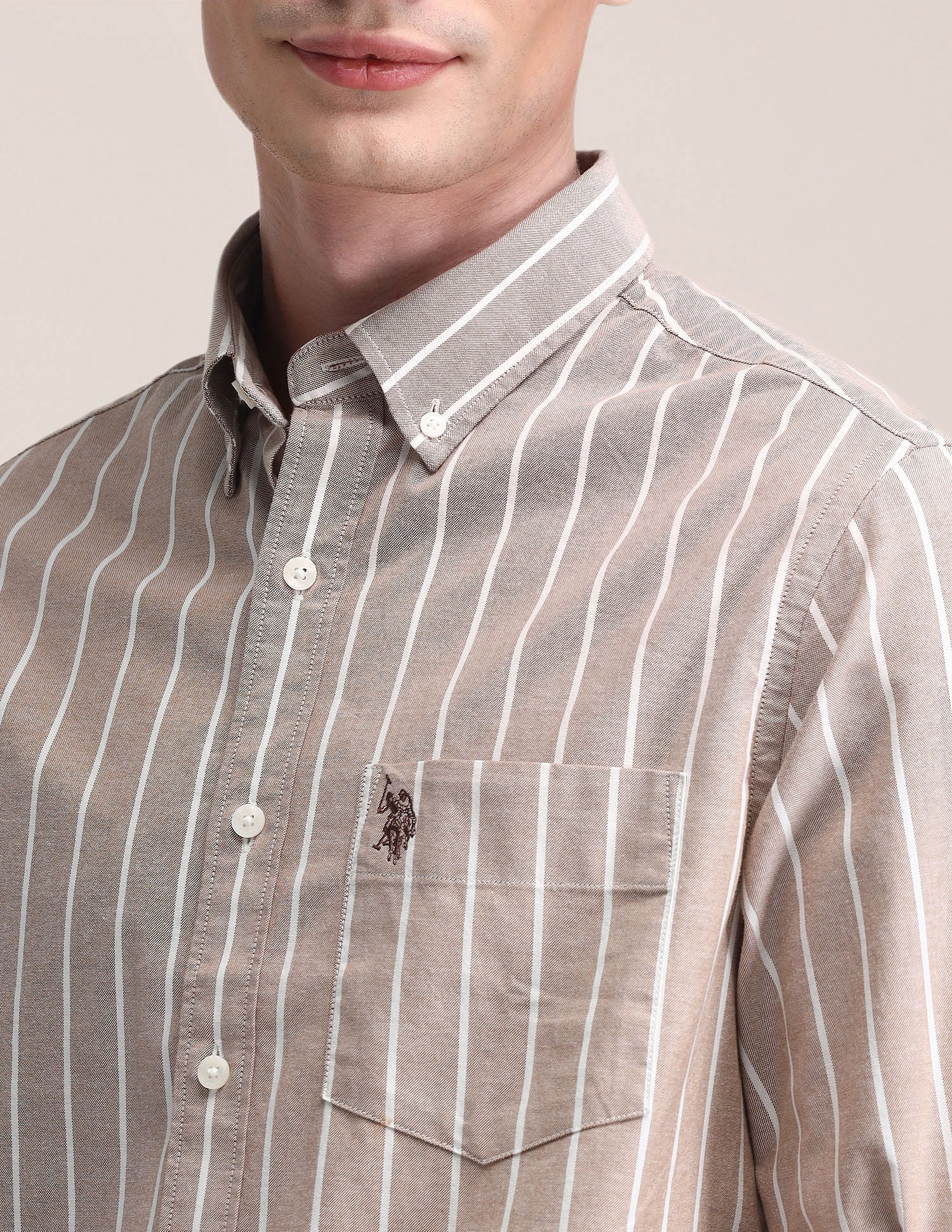 Tailored Fit Cotton Striped Shirt Brown - U.S. POLO ASSN. | Large