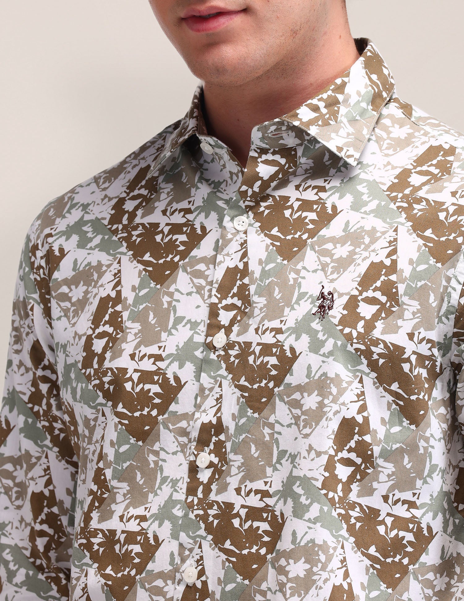 Abstract Pattern Poplin Shirt Brown - U.S. Polo Assn. India | Large