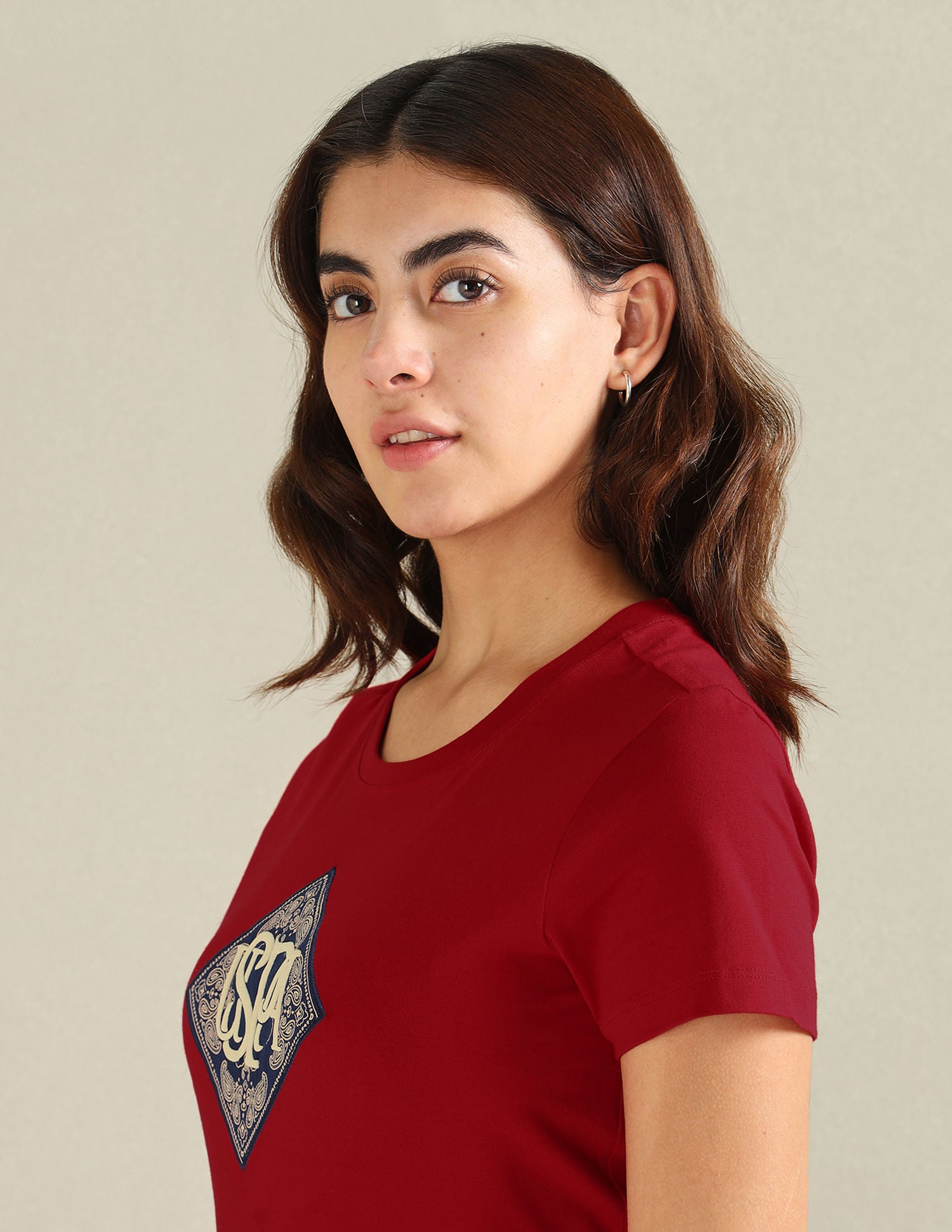 Patchwork Logo Cotton T-Shirt Maroon - U.S. POLO ASSN. | Large