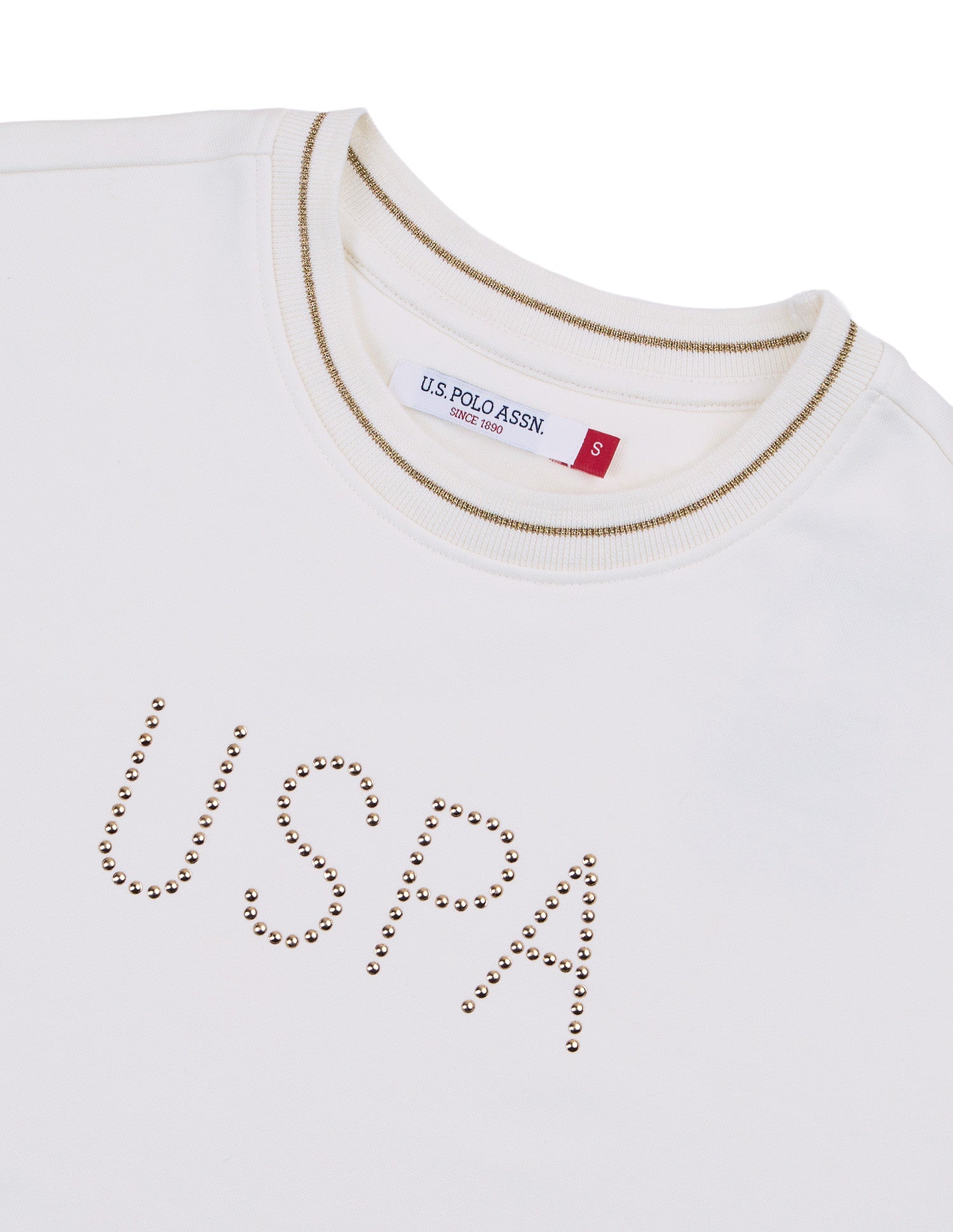 Brand Embellished Relaxed Fit Sweatshirt Off White - U.S. Polo Assn. India | Large