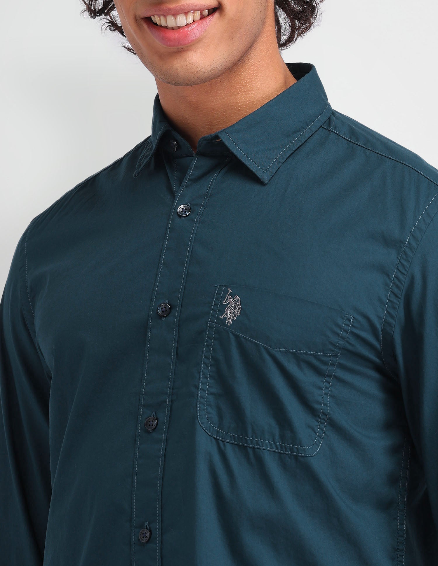 Solid Pattern Twill Shirt Blue - U.S. Polo Assn. India | Large