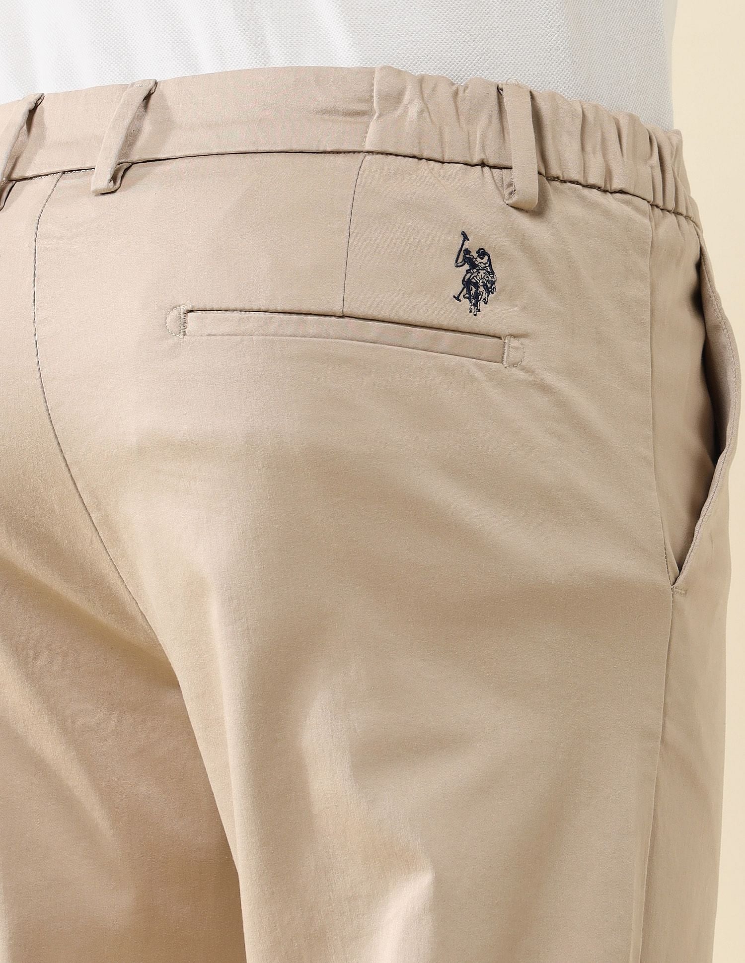 Elasticized Waist Slim Fit Trousers Beige - U.S. POLO ASSN. | Large