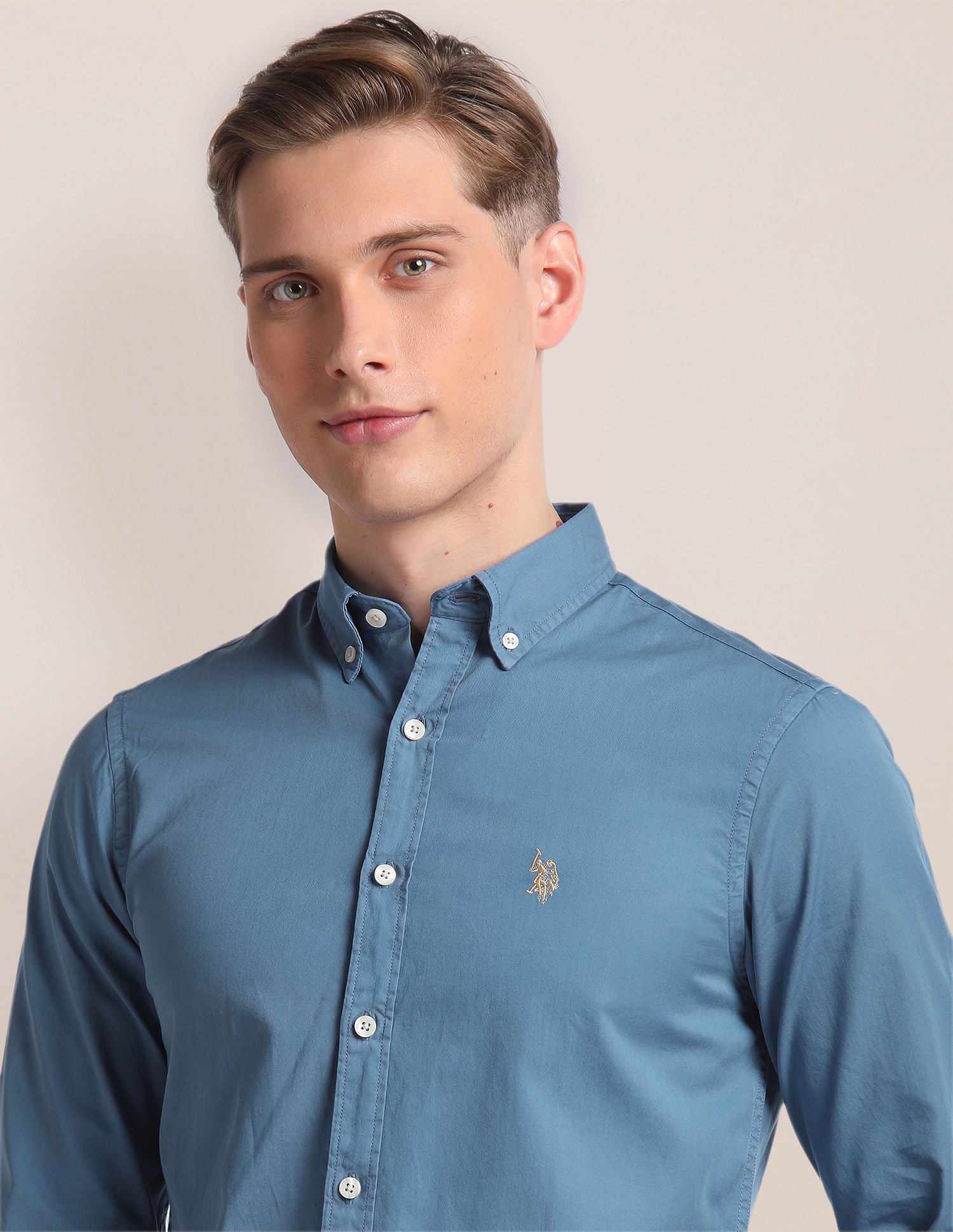 Premium Cotton Solid Shirt Blue - U.S. Polo Assn. India | Large