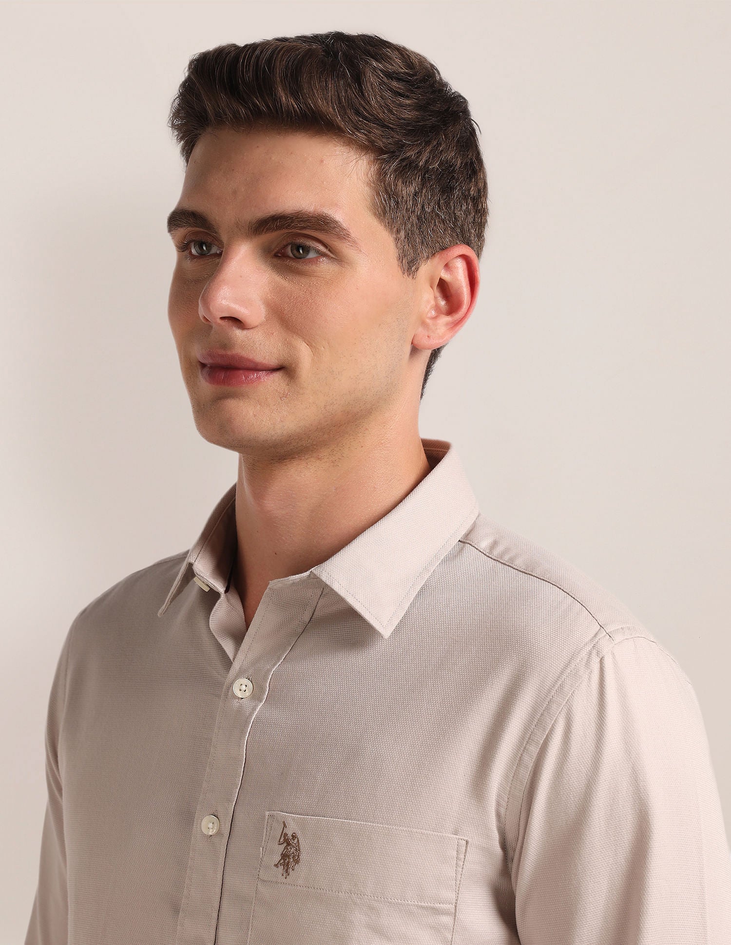 Regular Fit Dobby Shirt Beige - U.S. Polo Assn. India | Large