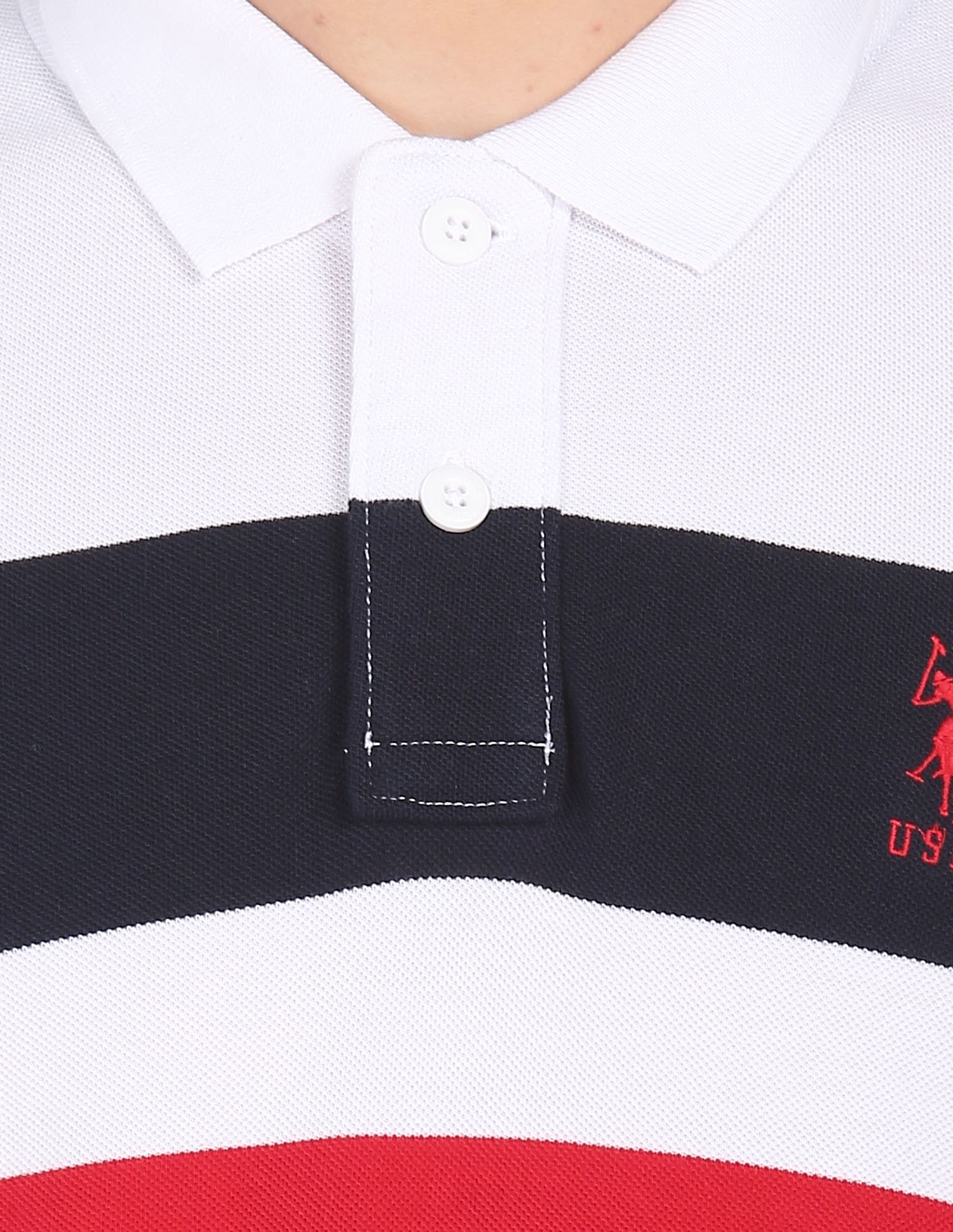 Men White Cotton Striped Polo Shirt White - U.S. Polo Assn. India | Large