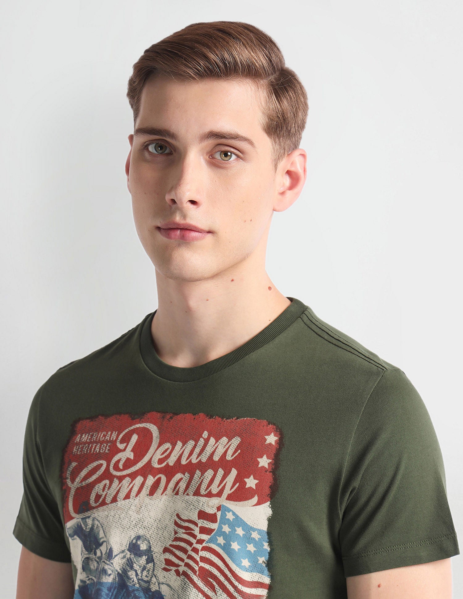 Crew Neck Brand Print T-Shirt Olive - U.S. Polo Assn. India | Large