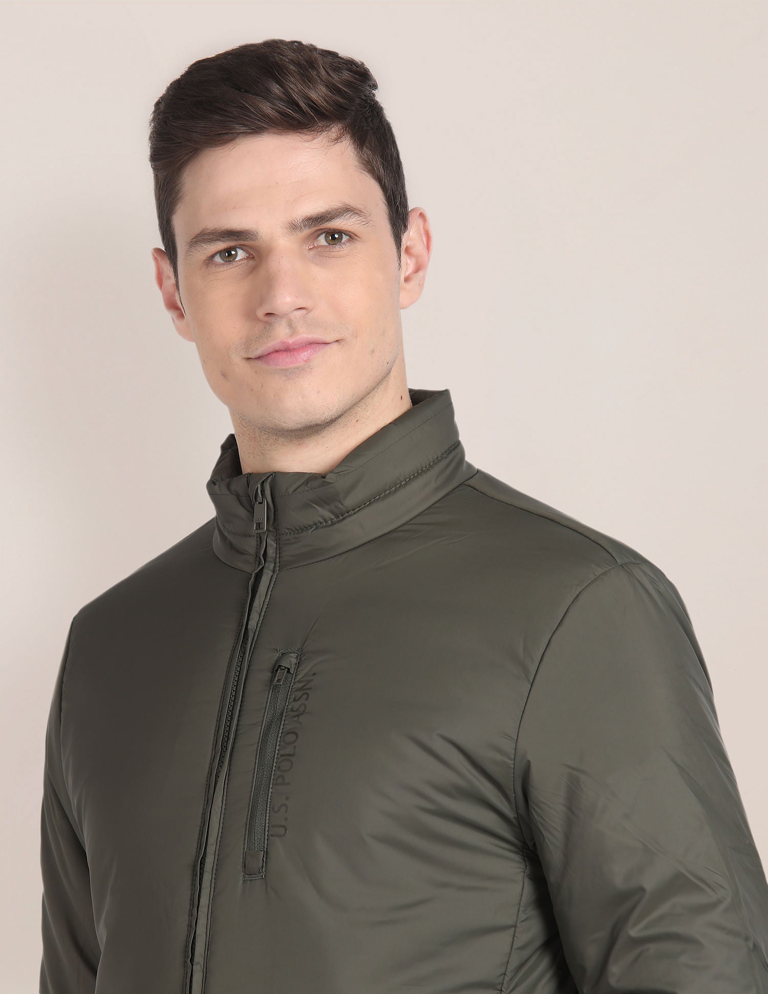 Solid Zip Up Quilted Jacket Olive - U.S. POLO ASSN. | Large