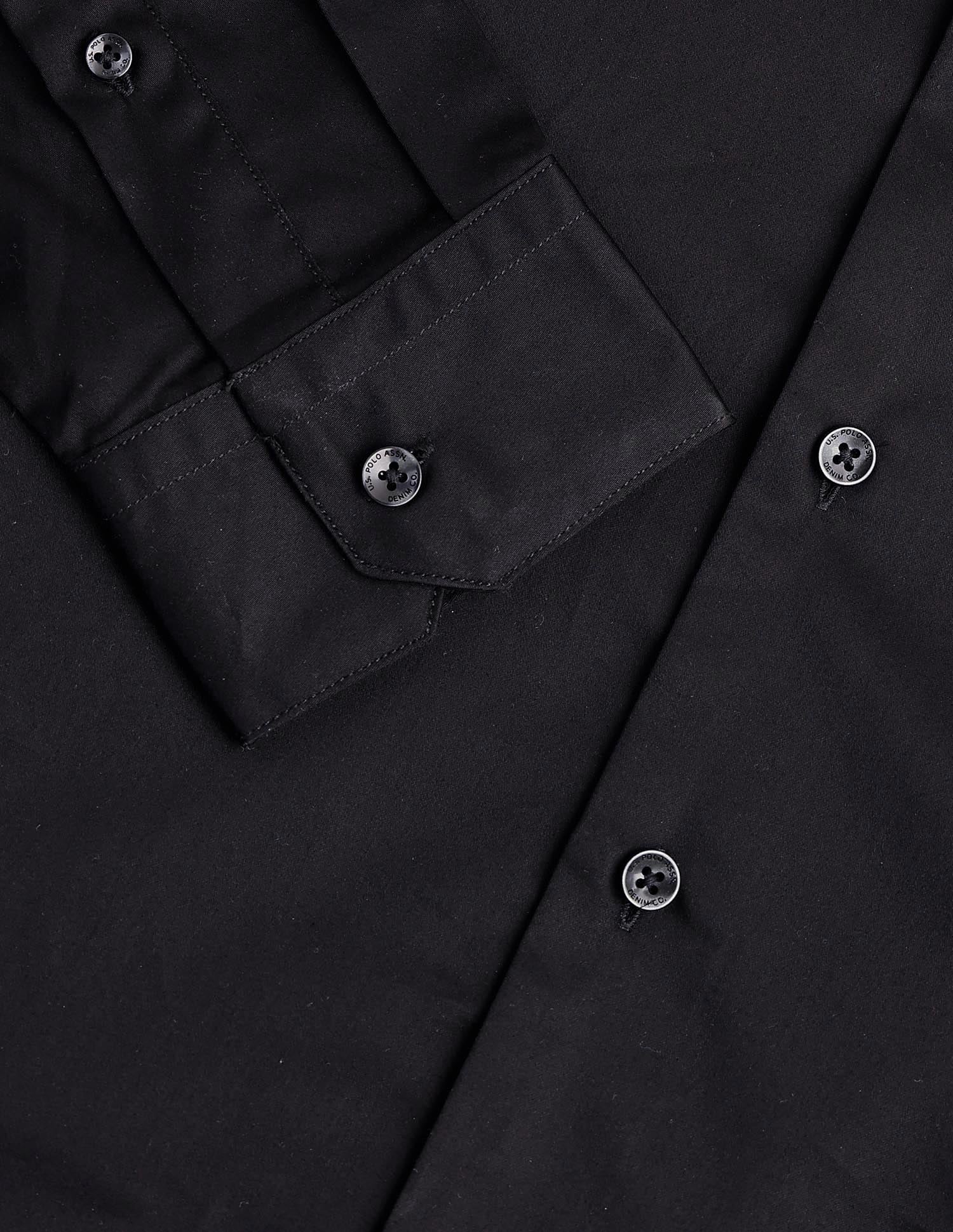 Solid Satin Regular Fit Shirt Black - U.S. Polo Assn. India | Large