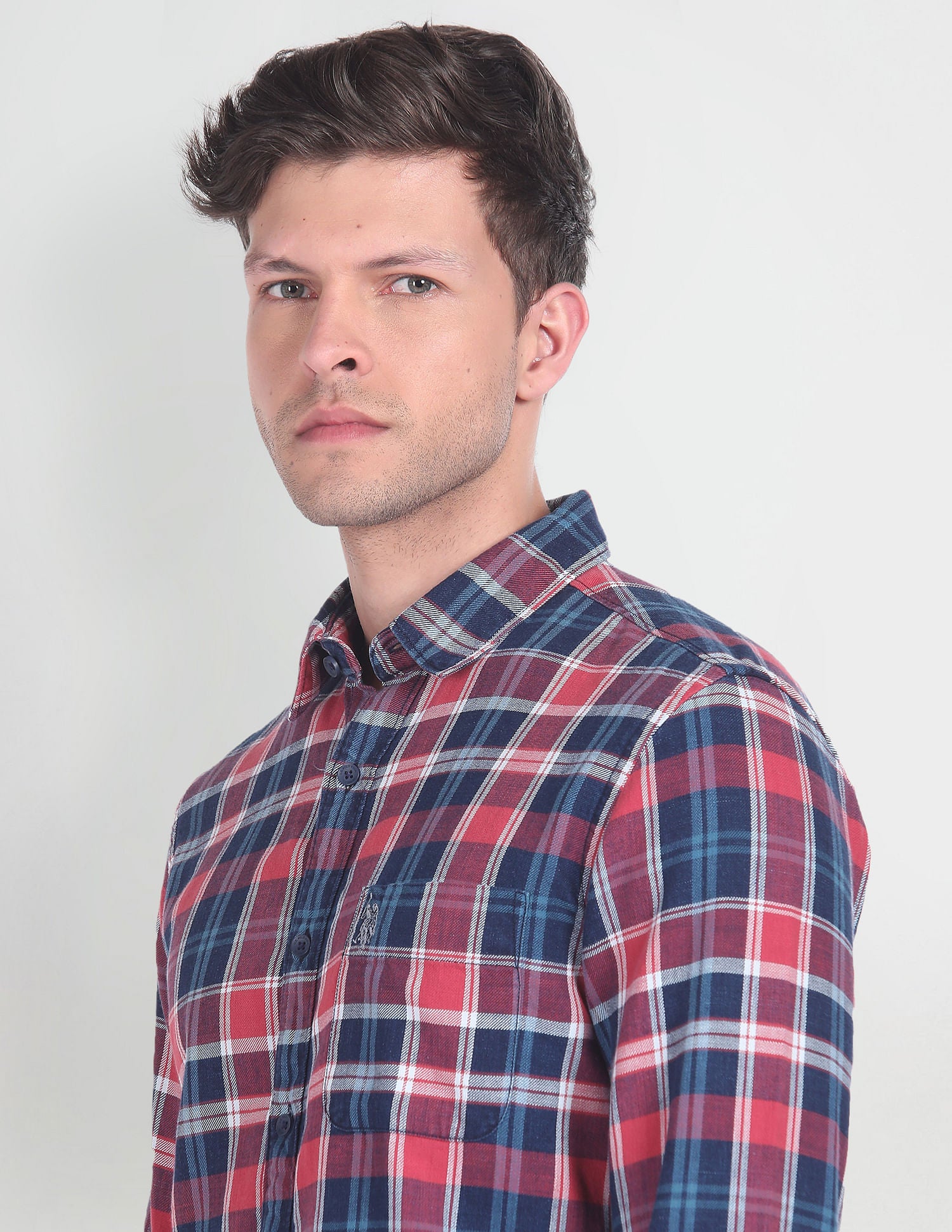 Plaid Check Slim Shirt Red and Navy - U.S. Polo Assn. India | Large