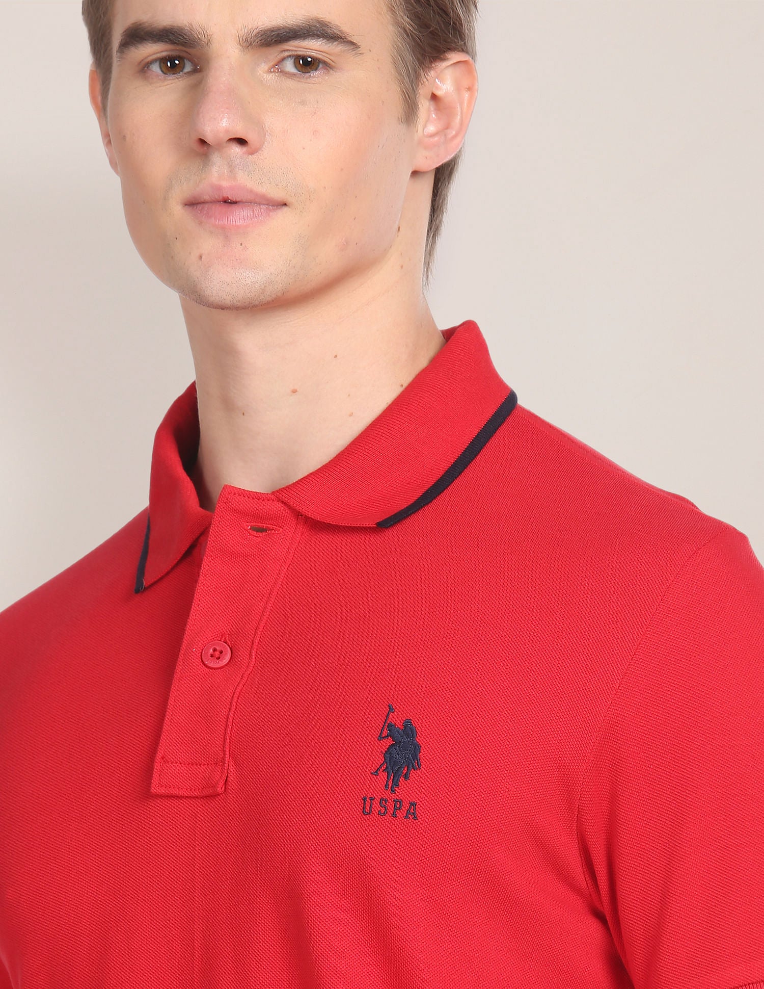 Tipped Collar Slim Fit Polo Shirt Red - U.S. Polo Assn. India | Large