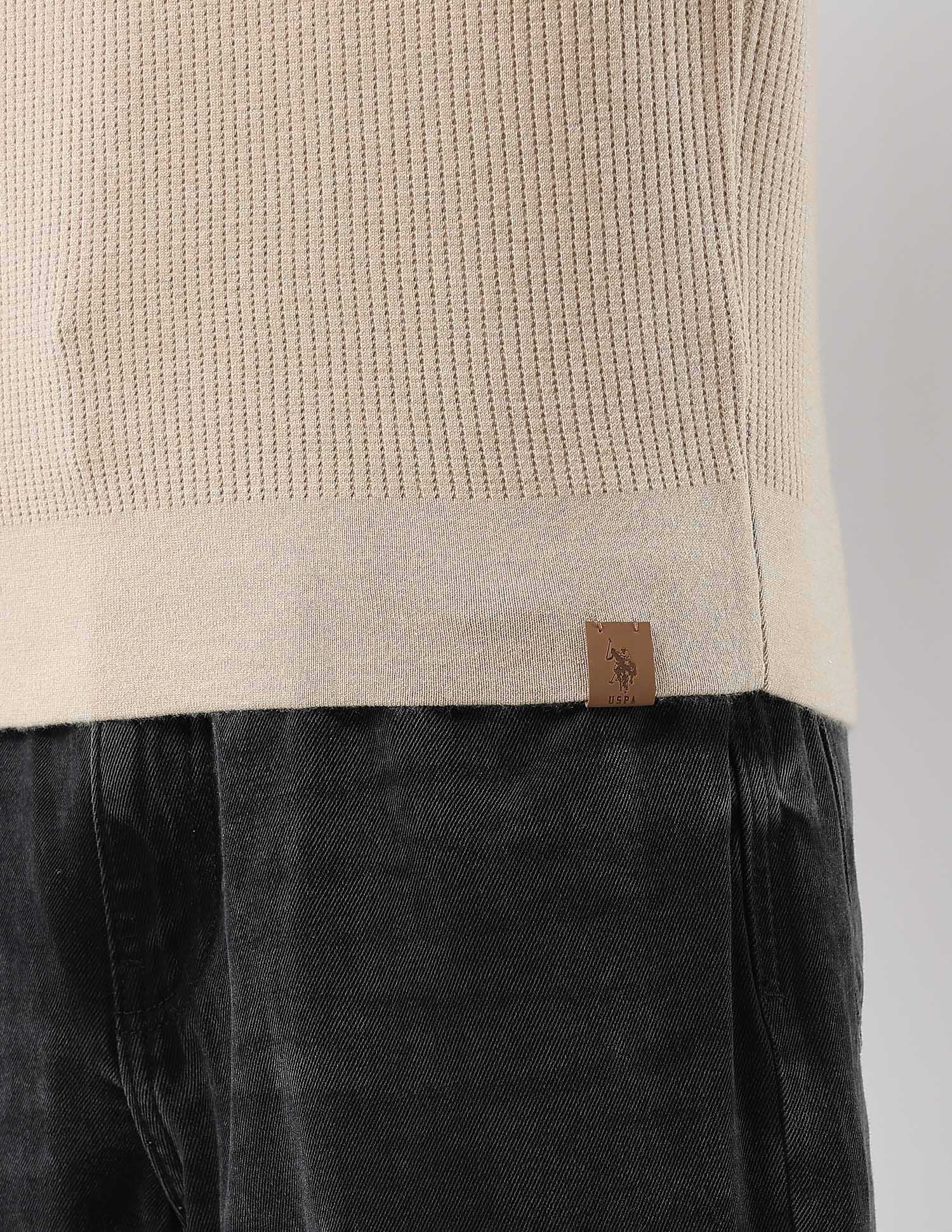 Patterned Knit Regular Fit Sweater Beige - U.S. POLO ASSN. | Large