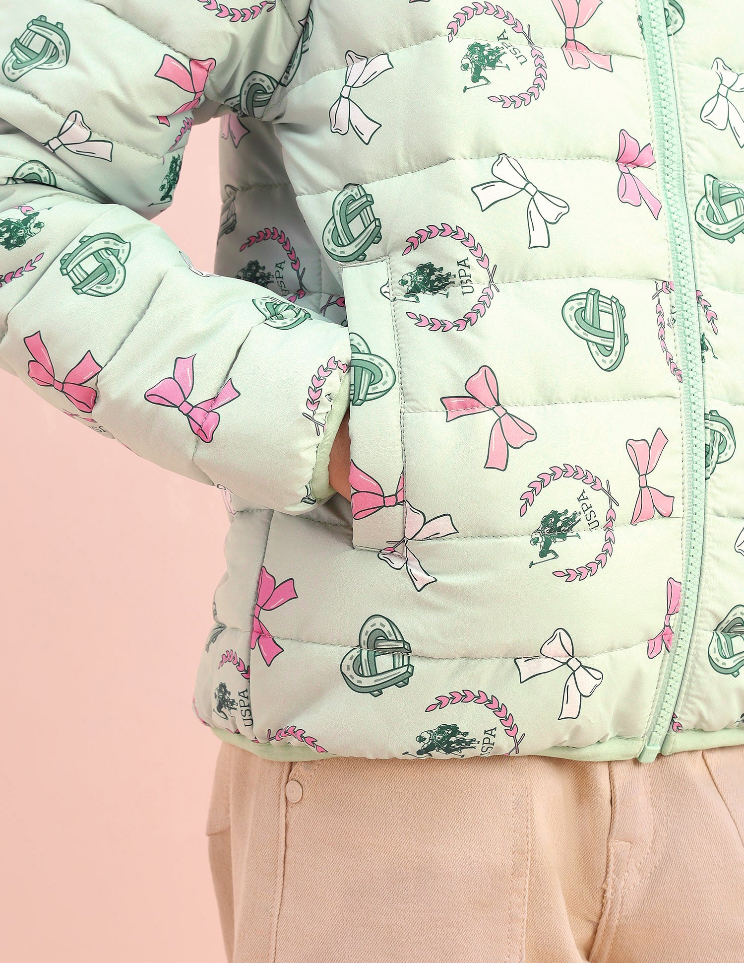 Graphic Printed Puffer Jacket Green - U.S. POLO ASSN. | Large