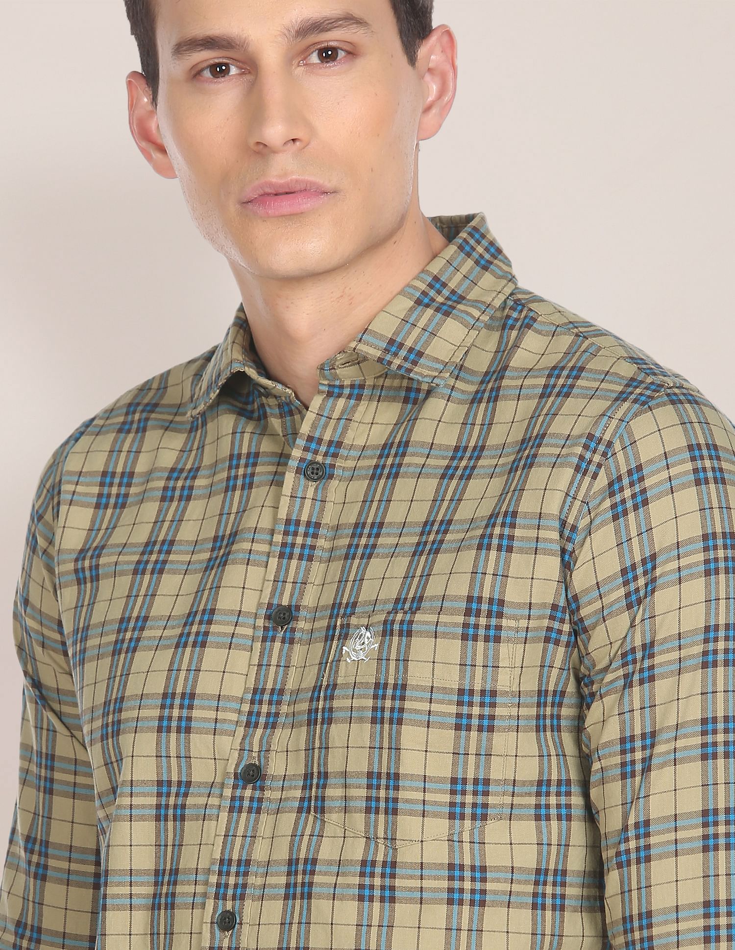 Men Green And Brown Patch Pocket Check Casual Shirt Green and Brown - U.S. POLO ASSN. | Large