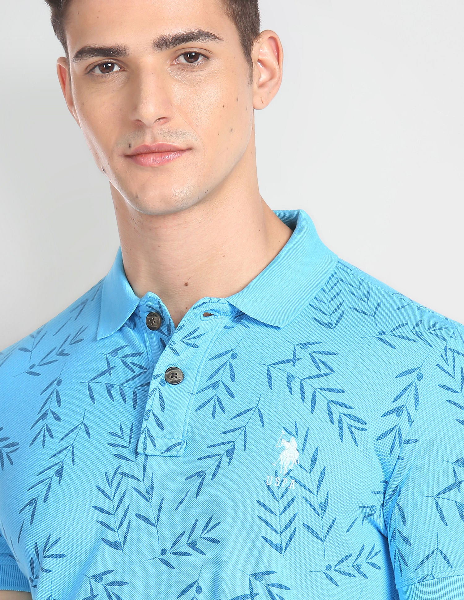 Floral Print Cotton Polo Shirt Light Blue - U.S. POLO ASSN. | Large