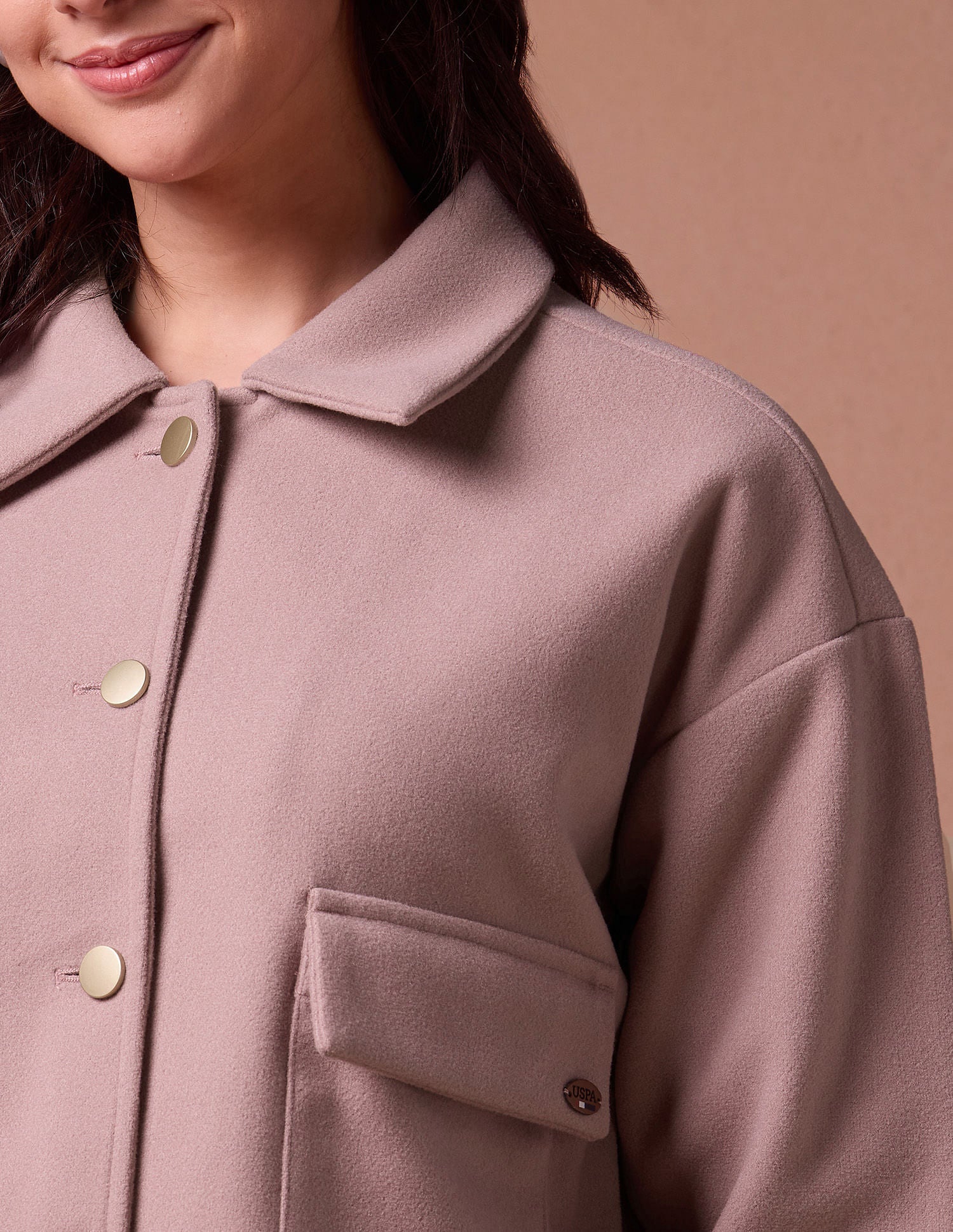 Crop Boxy Fit Felt Jacket Peach - U.S. POLO ASSN. | Large