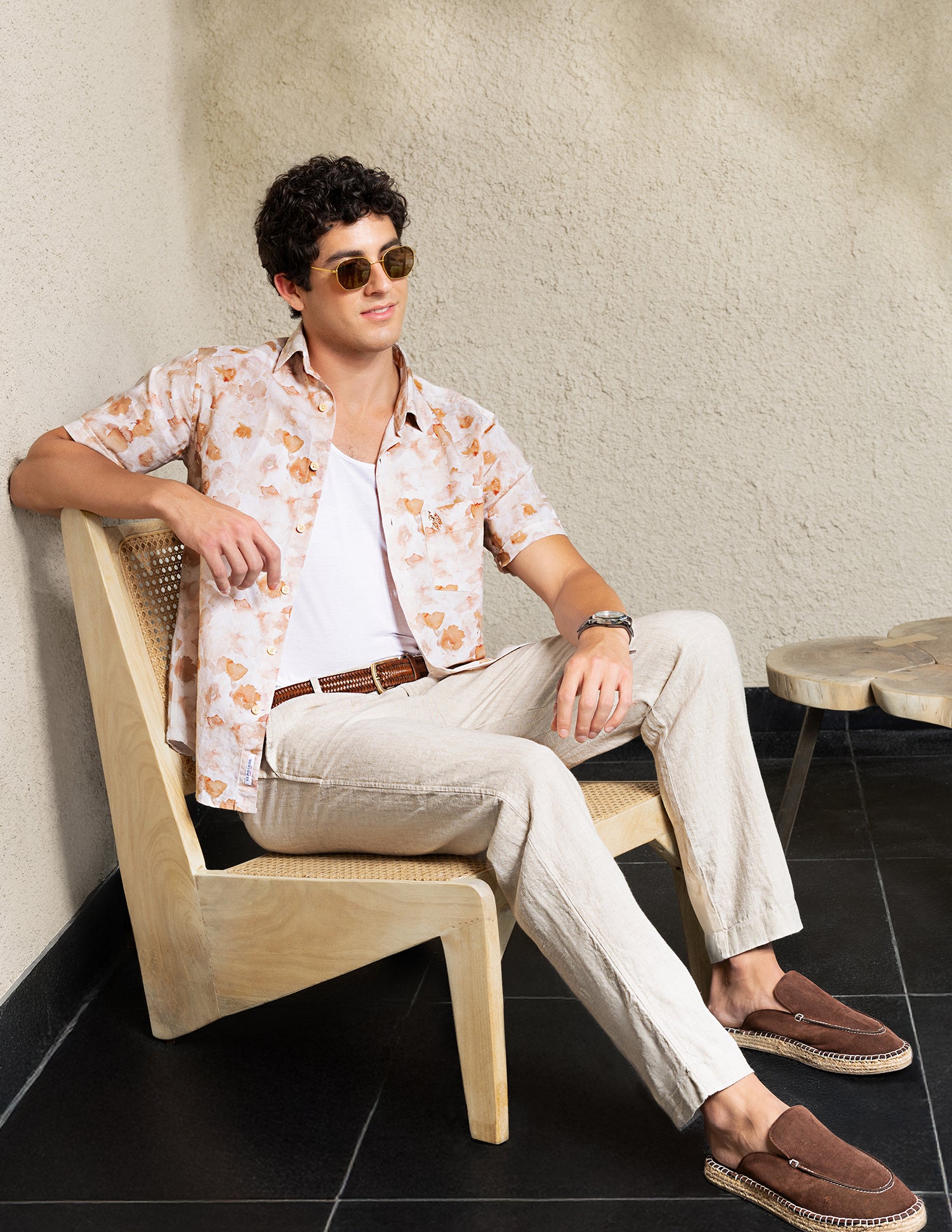 Tailored Fit Floral Printed Shirt Beige - U.S. Polo Assn. India | Large