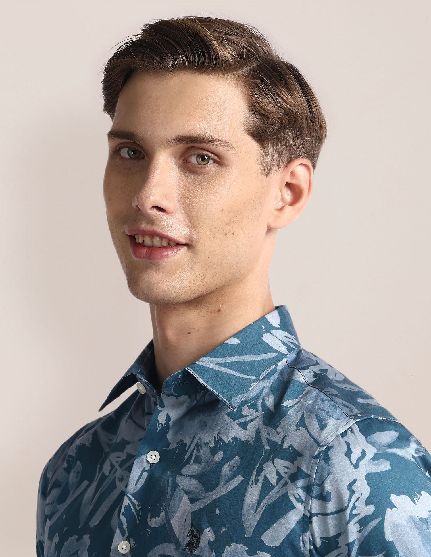 Floral Print Tailored Fit Shirt Blue - U.S. Polo Assn. India | Large