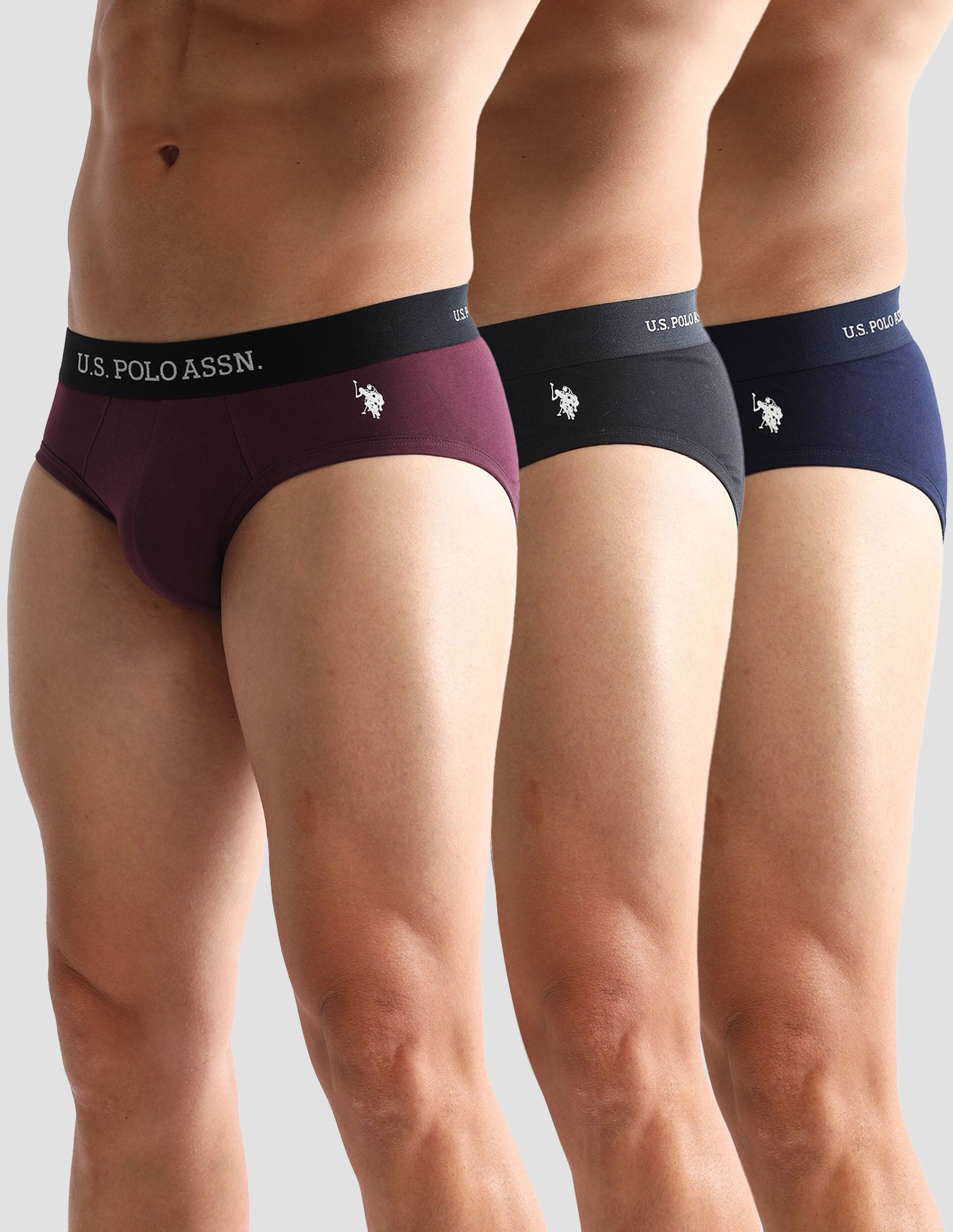 Anti Microbial Solid OEB13 Briefs - Pack Of 3 Black, Navy and Burgandy - U.S. POLO ASSN. | Large