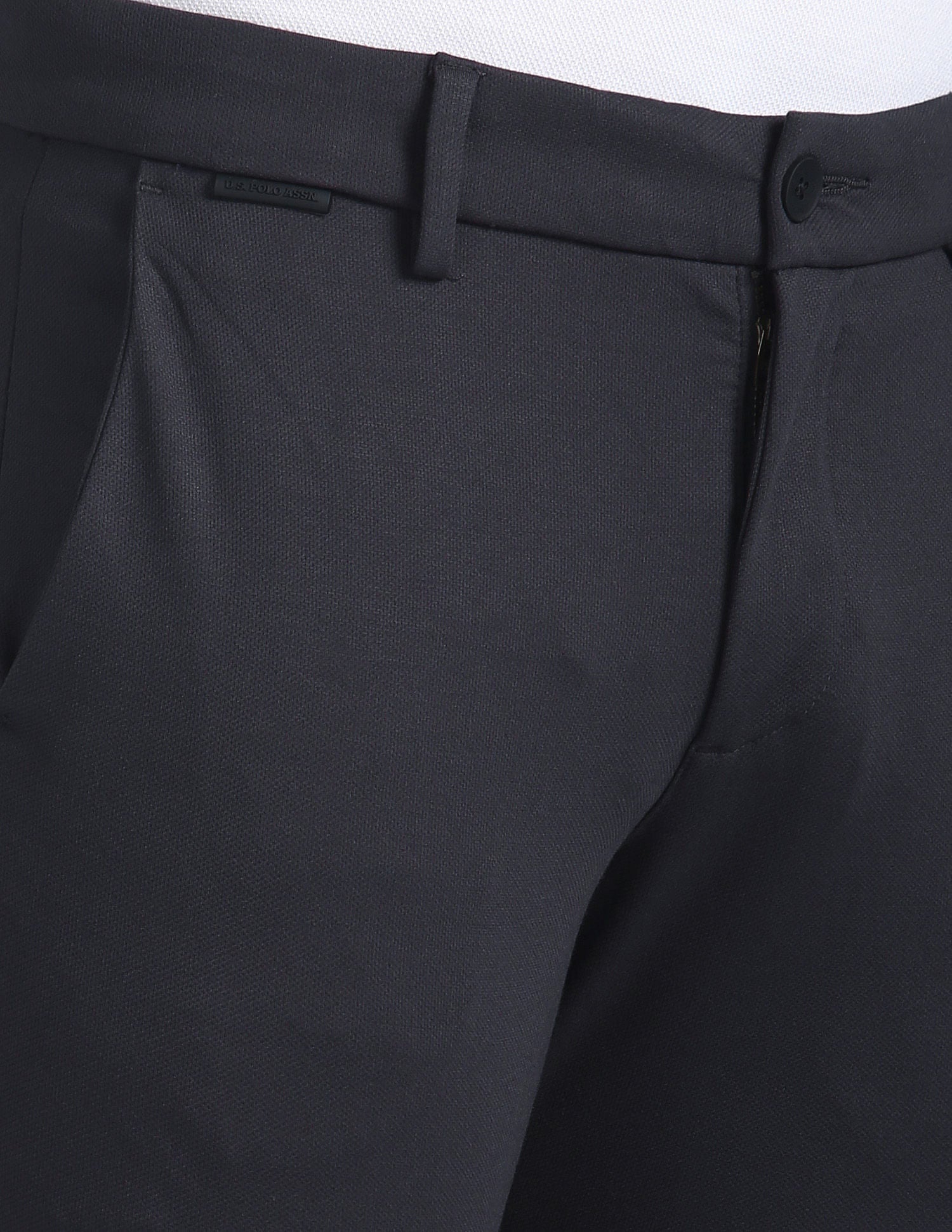 Slim Straight Fit Solid Trousers Grey - U.S. Polo Assn. India | Large