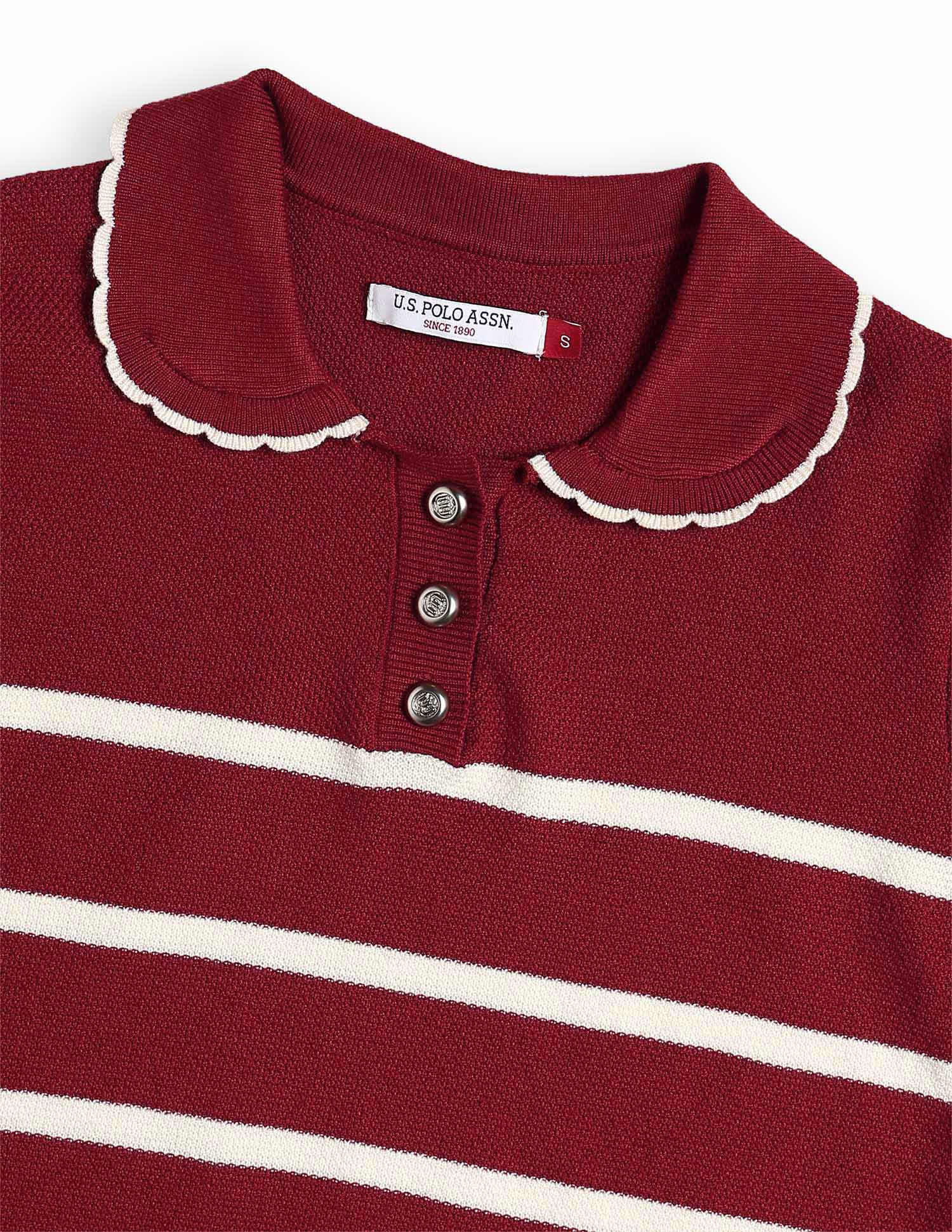 Horizontal Striped Ribbed Knit Sweater Red - U.S. POLO ASSN. | Large