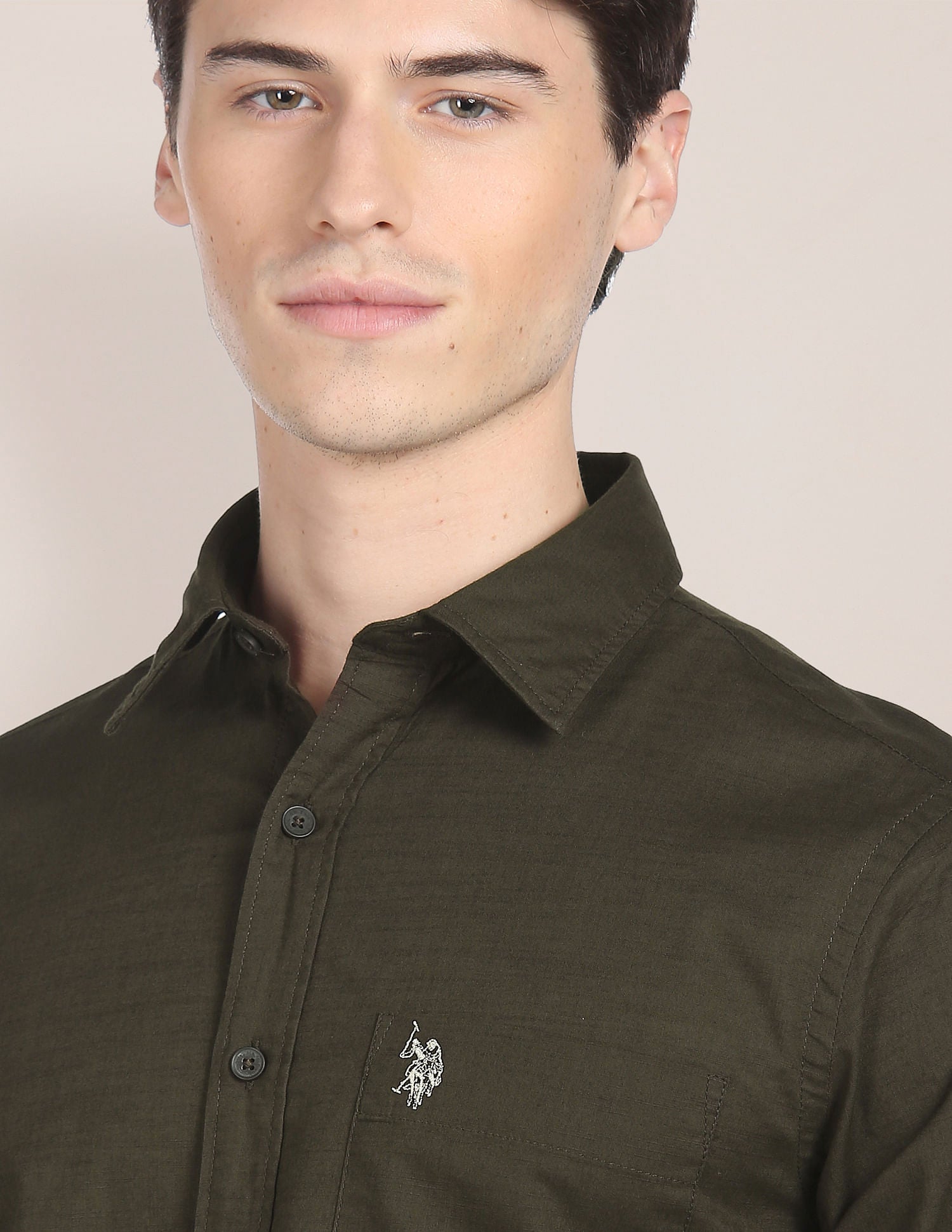 Regular Fit Solid Casual Shirt Olive - U.S. Polo Assn. India | Large