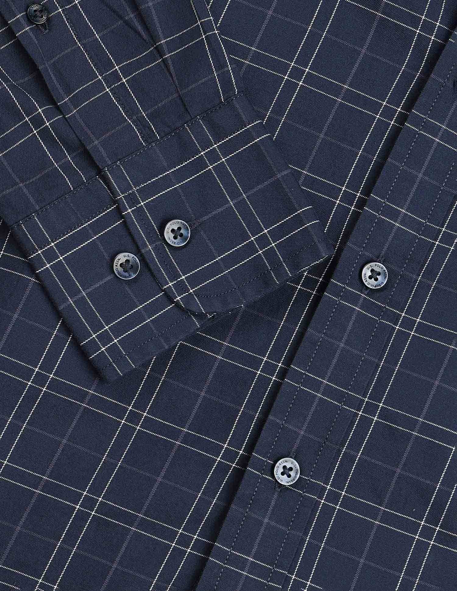 Grid Tattersall Checked Tailored Fit Shirt Navy - U.S. Polo Assn. India | Large