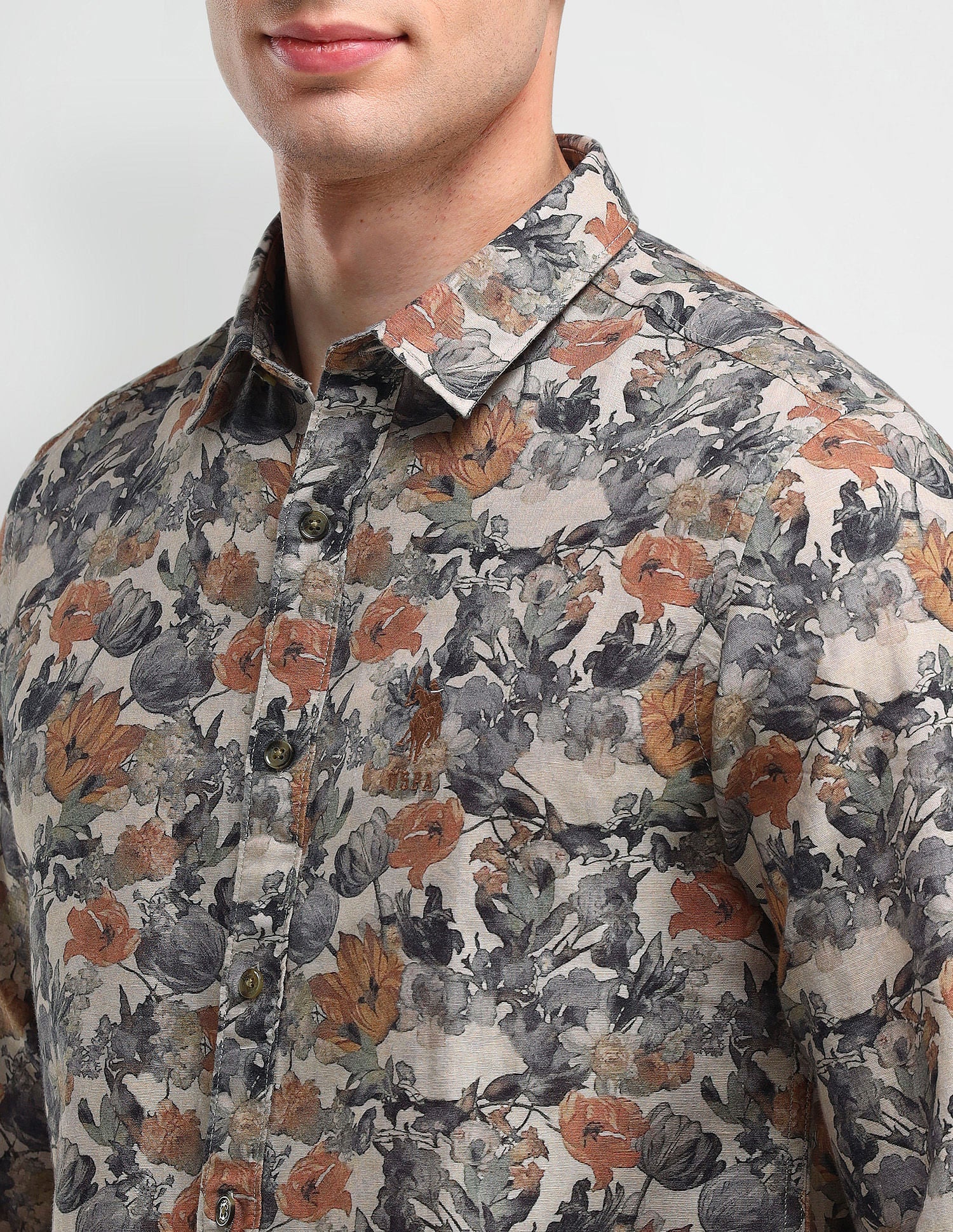 Slim Fit Floral Shirt Grey - U.S. Polo Assn. India | Large