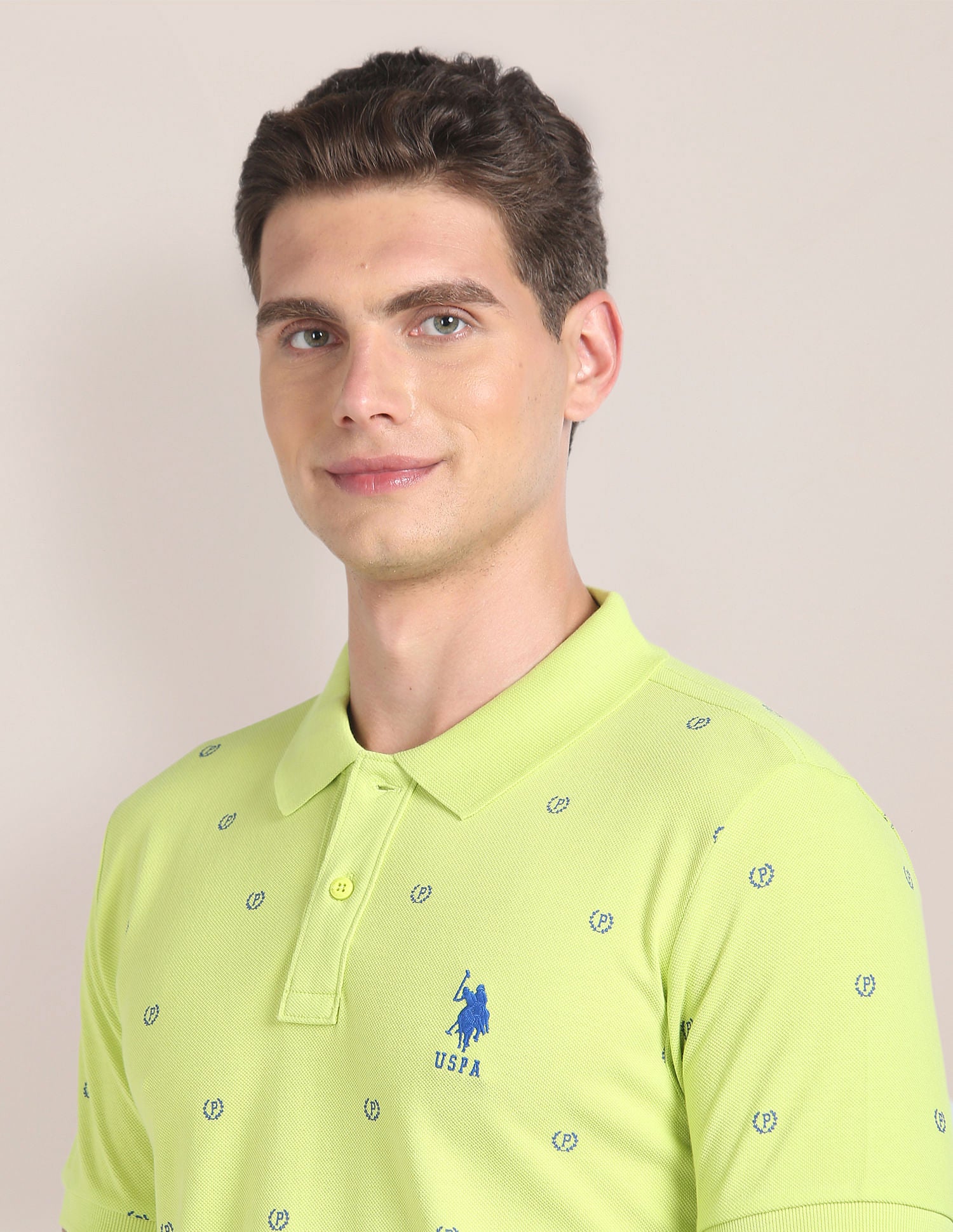 All Over Print Slim Fit Polo Shirt Light Green - U.S. Polo Assn. India | Large