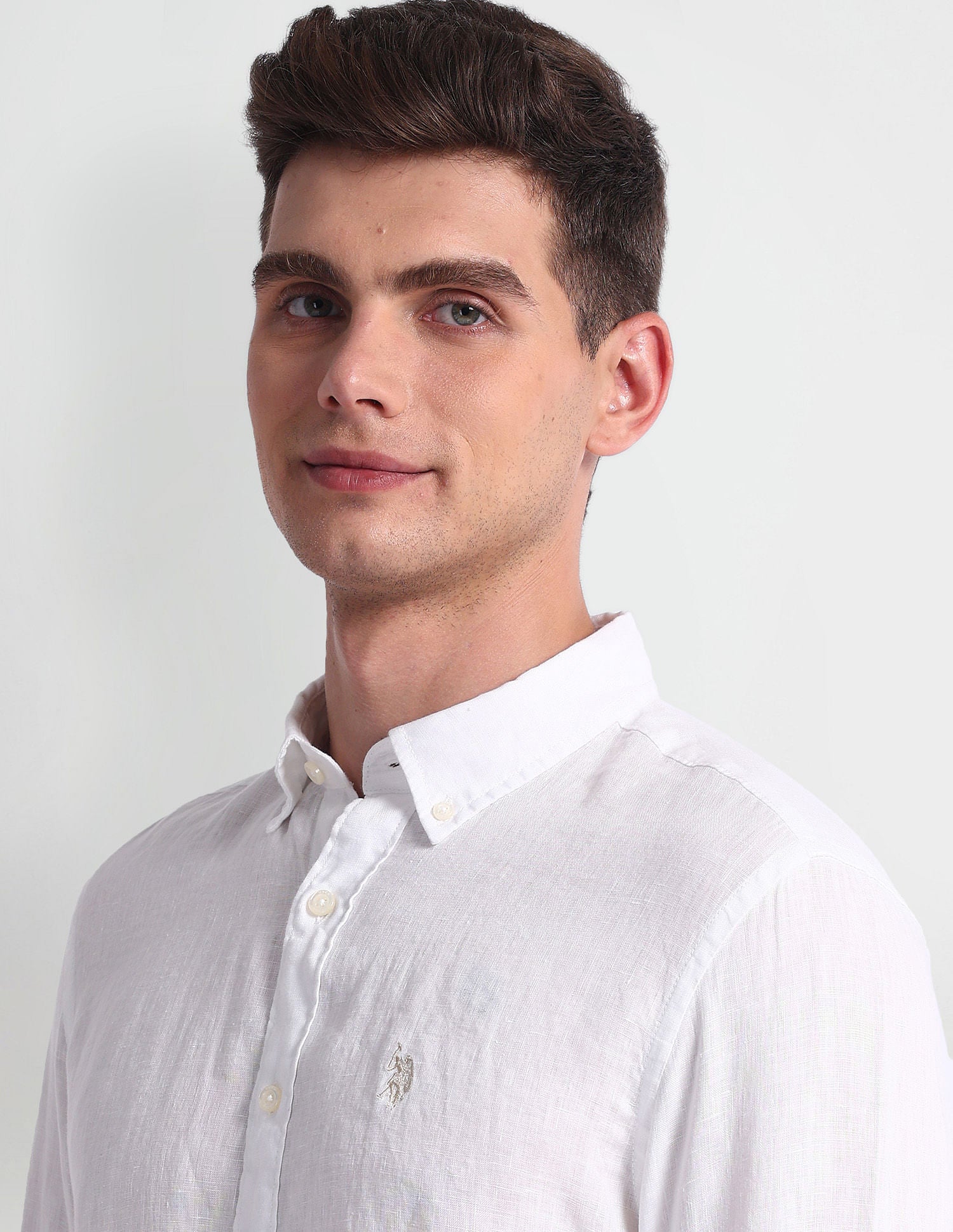 Slim Fit Solid Shirt White - U.S. Polo Assn. India | Large