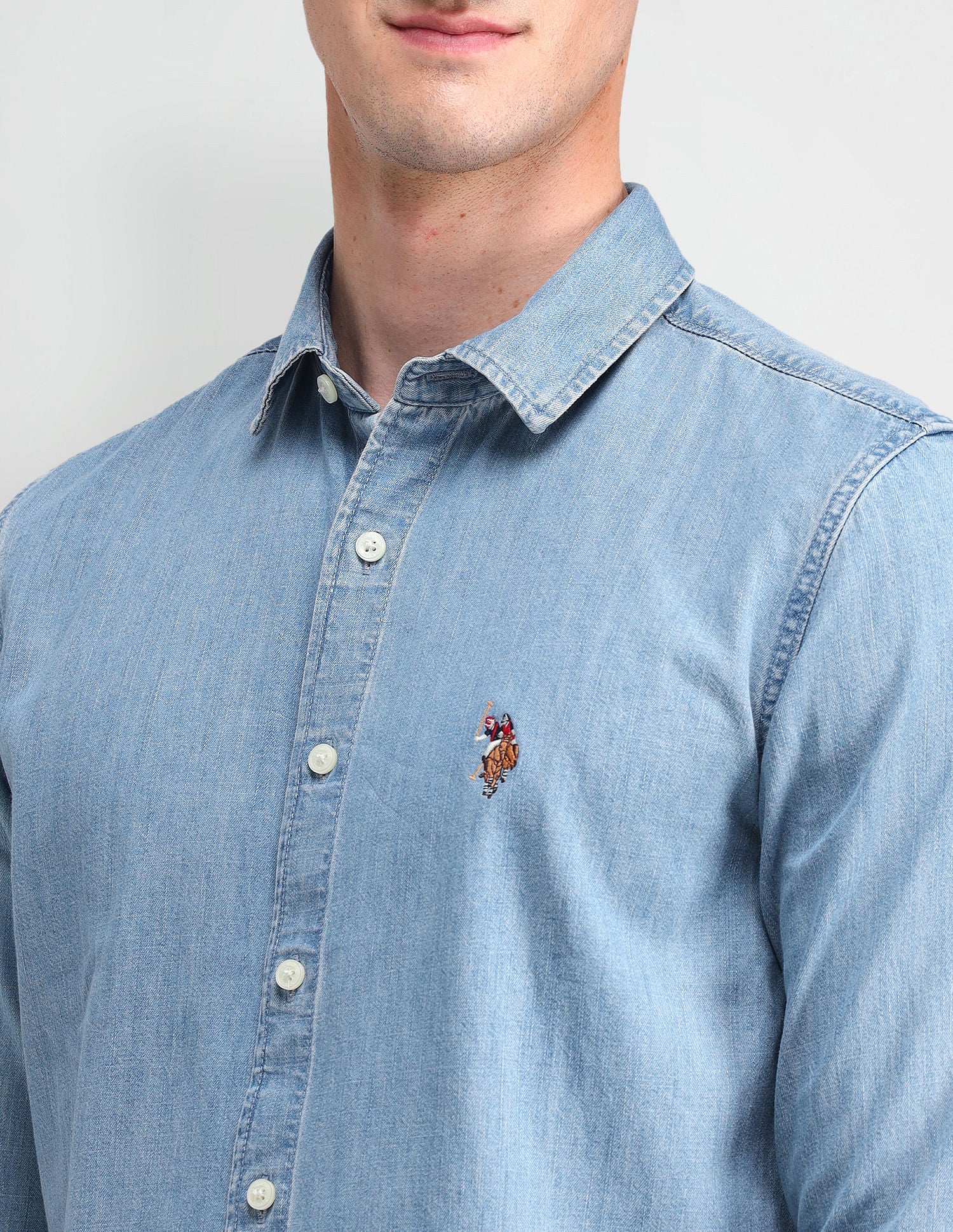 Chambray Washed Slub Shirt Blue - U.S. POLO ASSN. | Large