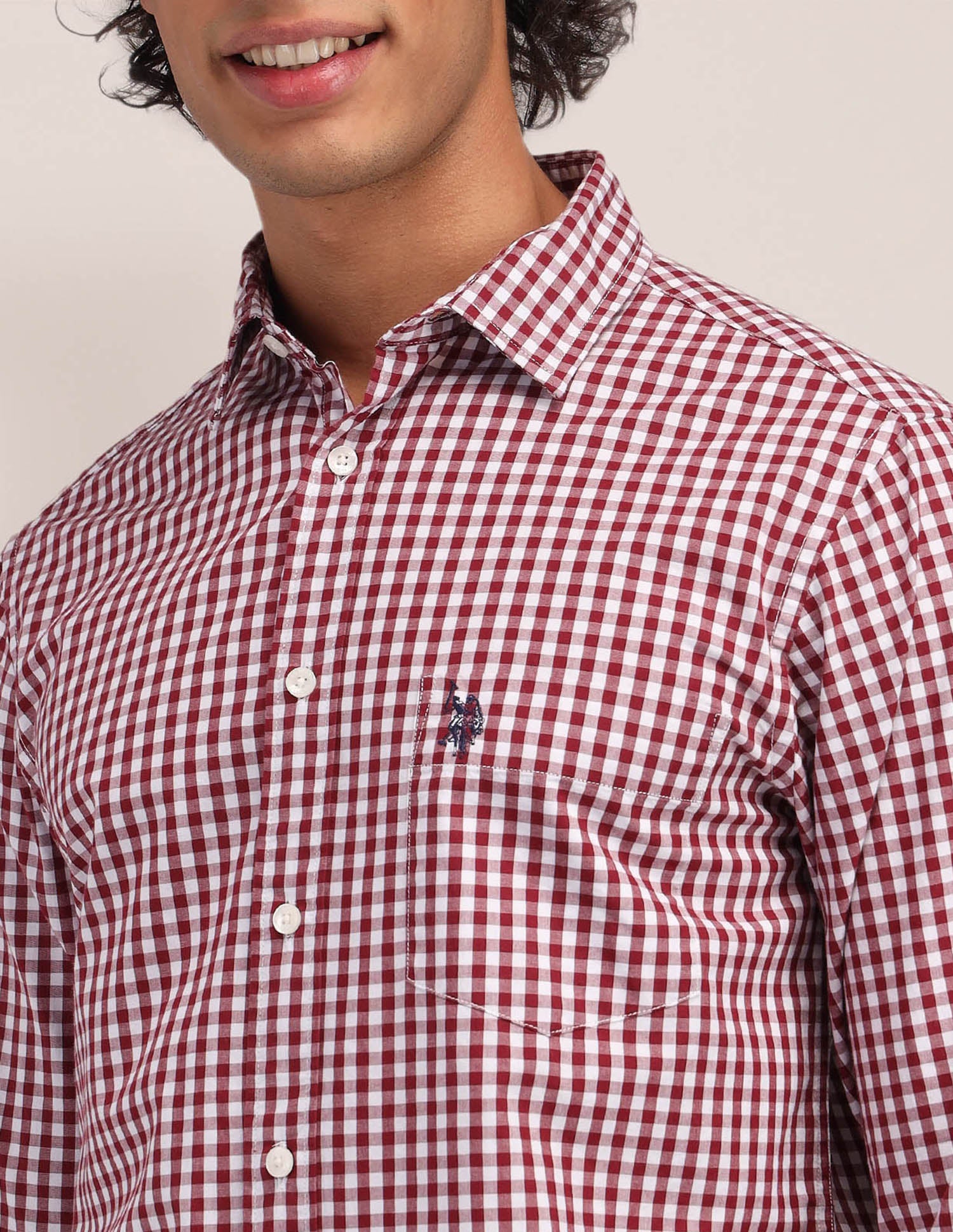 Buffalo Checked Poplin Shirt Maroon - U.S. Polo Assn. India | Large