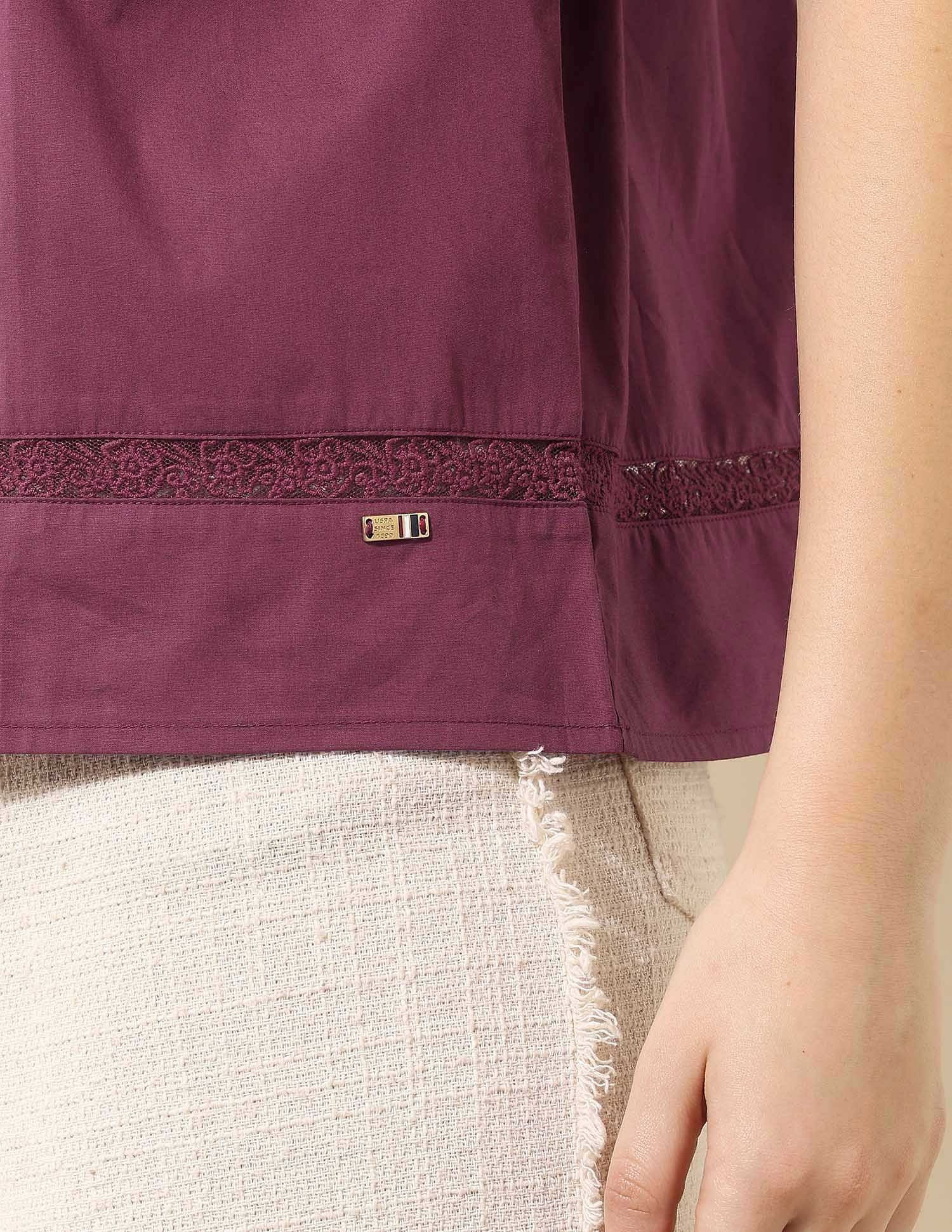 Pleated Solid Regular Fit Top Wine - U.S. Polo Assn. India | Large