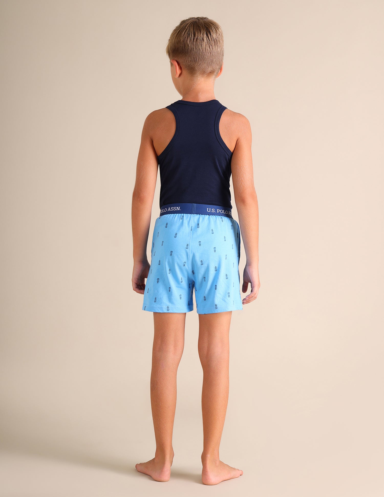 Pineapple Print EKX01 Lounge Shorts - Pack Of 2 Light Blue and Navy - U.S. POLO ASSN. | Large