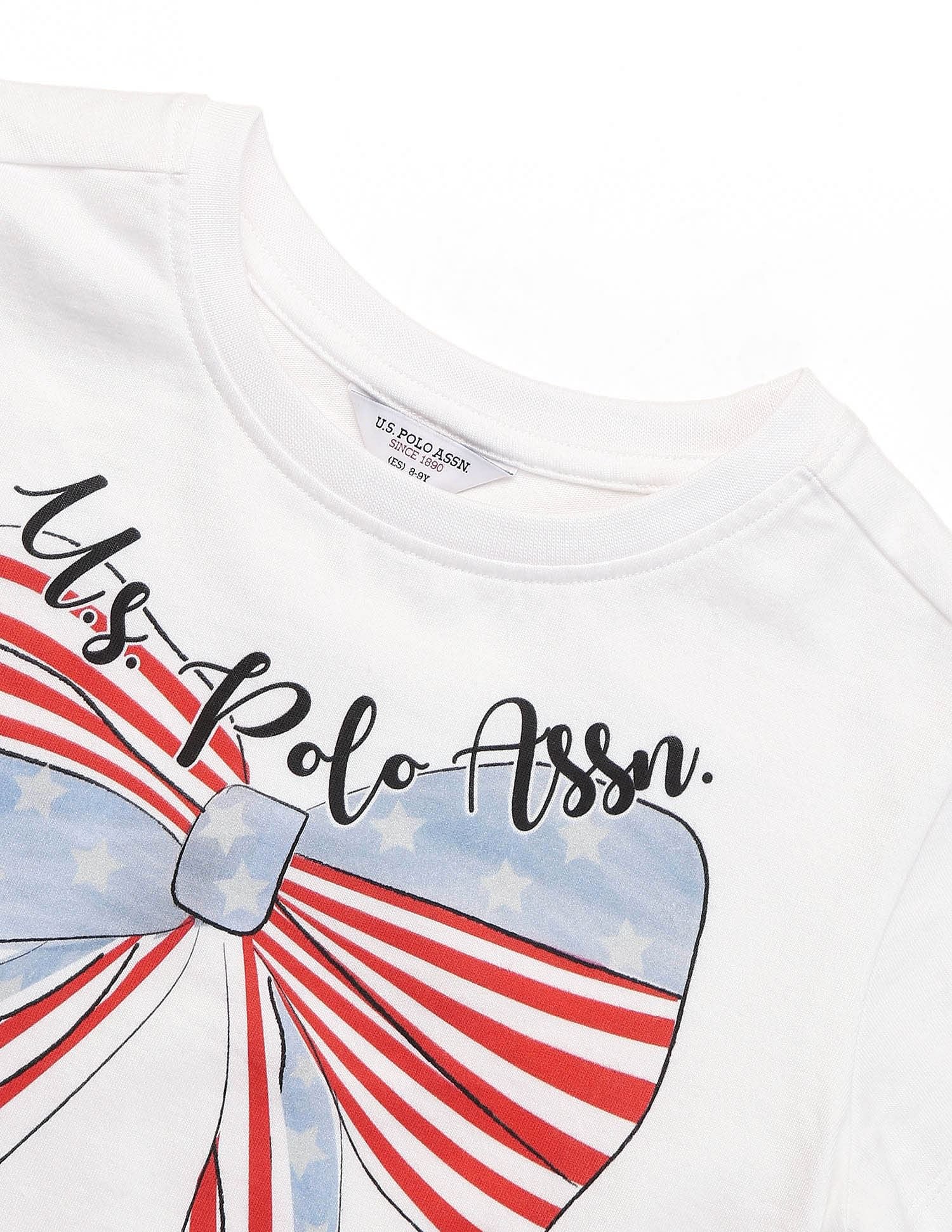 Girls Bow Print Relaxed Fit T-Shirt White - U.S. POLO ASSN. | Large