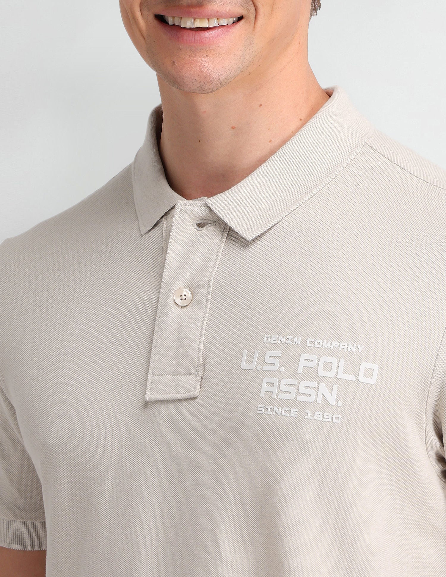 Solid Slim Fit Polo Shirt Beige - U.S. Polo Assn. India | Large