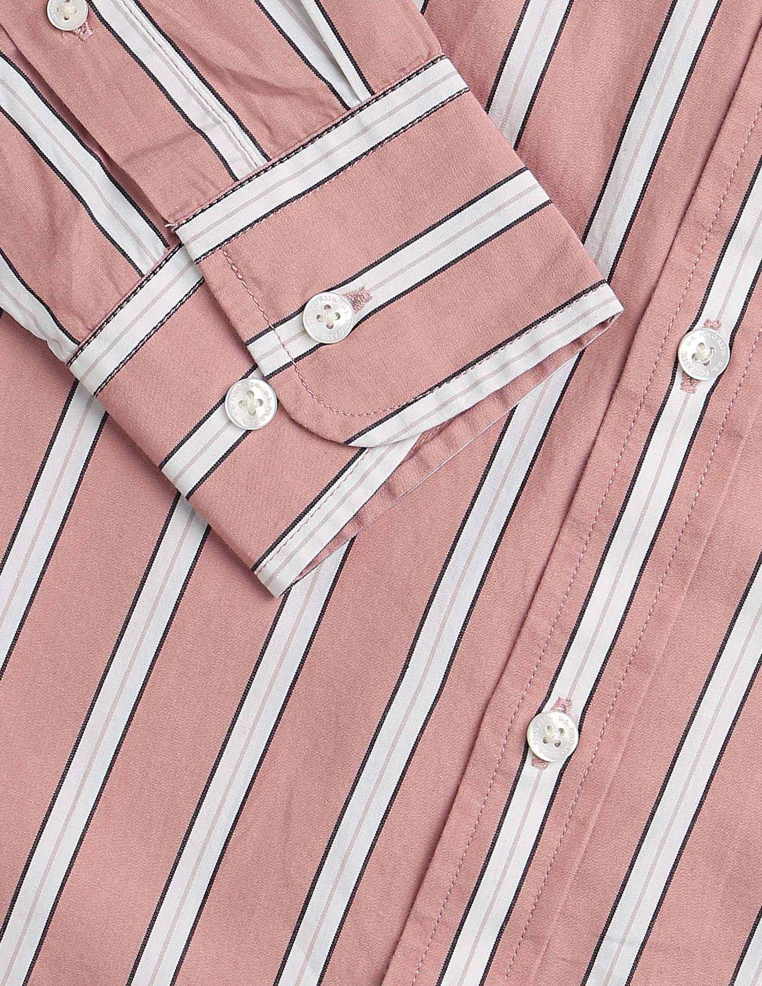 Vertical Striped Tailored Fit Shirt Peach - U.S. Polo Assn. India | Large