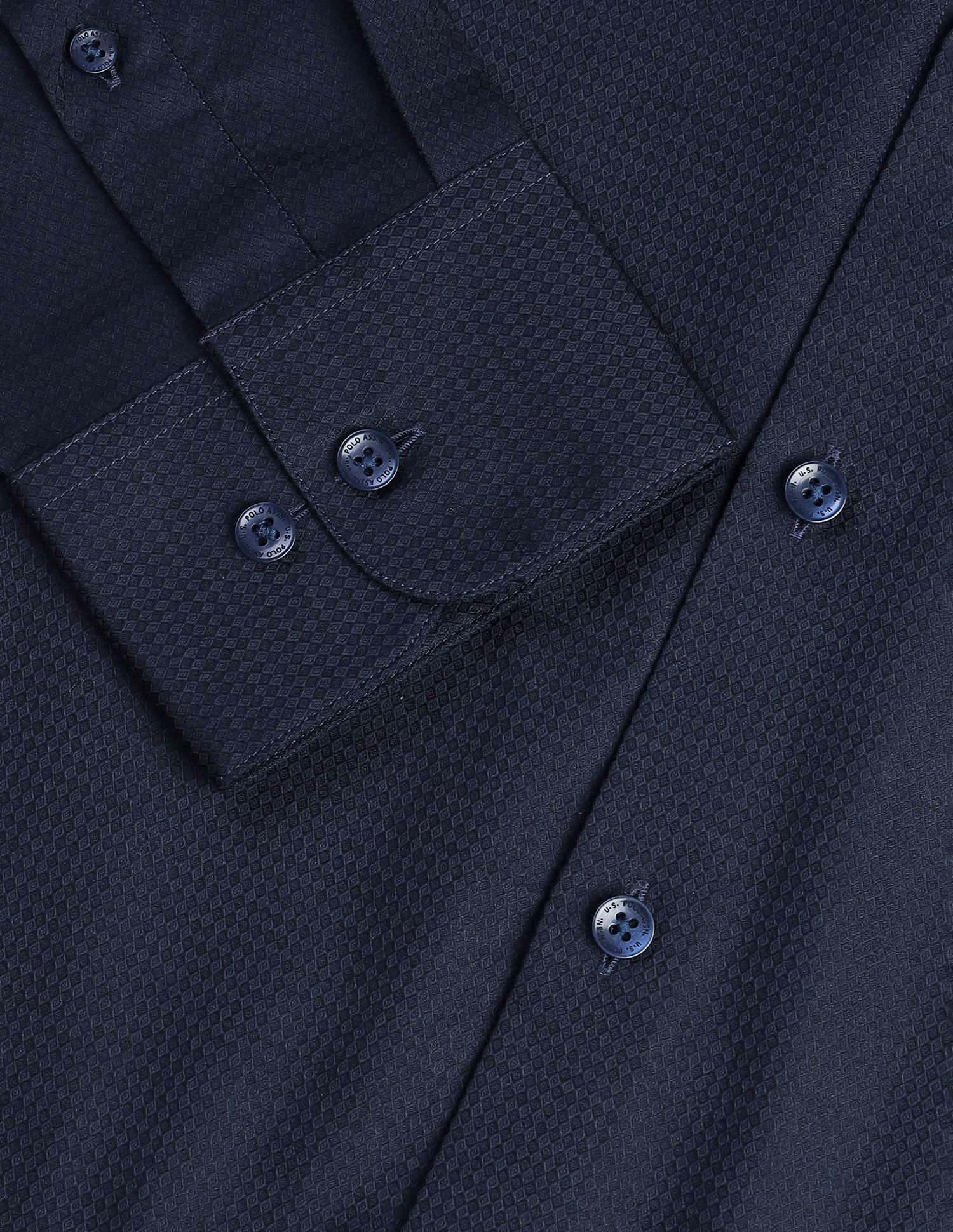 Tailored Fit Solid Pure Cotton Shirt Navy - U.S. Polo Assn. India | Large