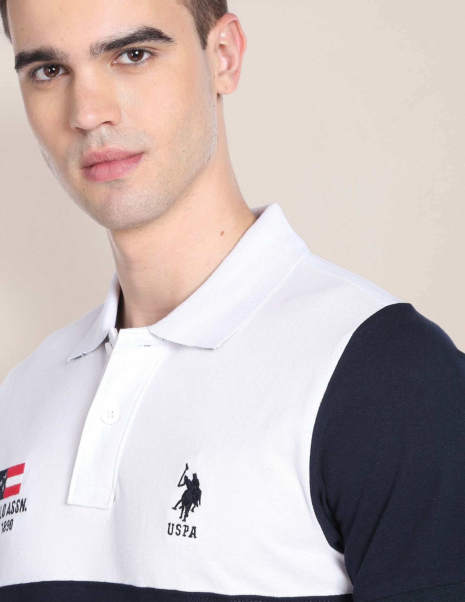 Colour Block Cotton Polo Shirt White - U.S. POLO ASSN. | Large