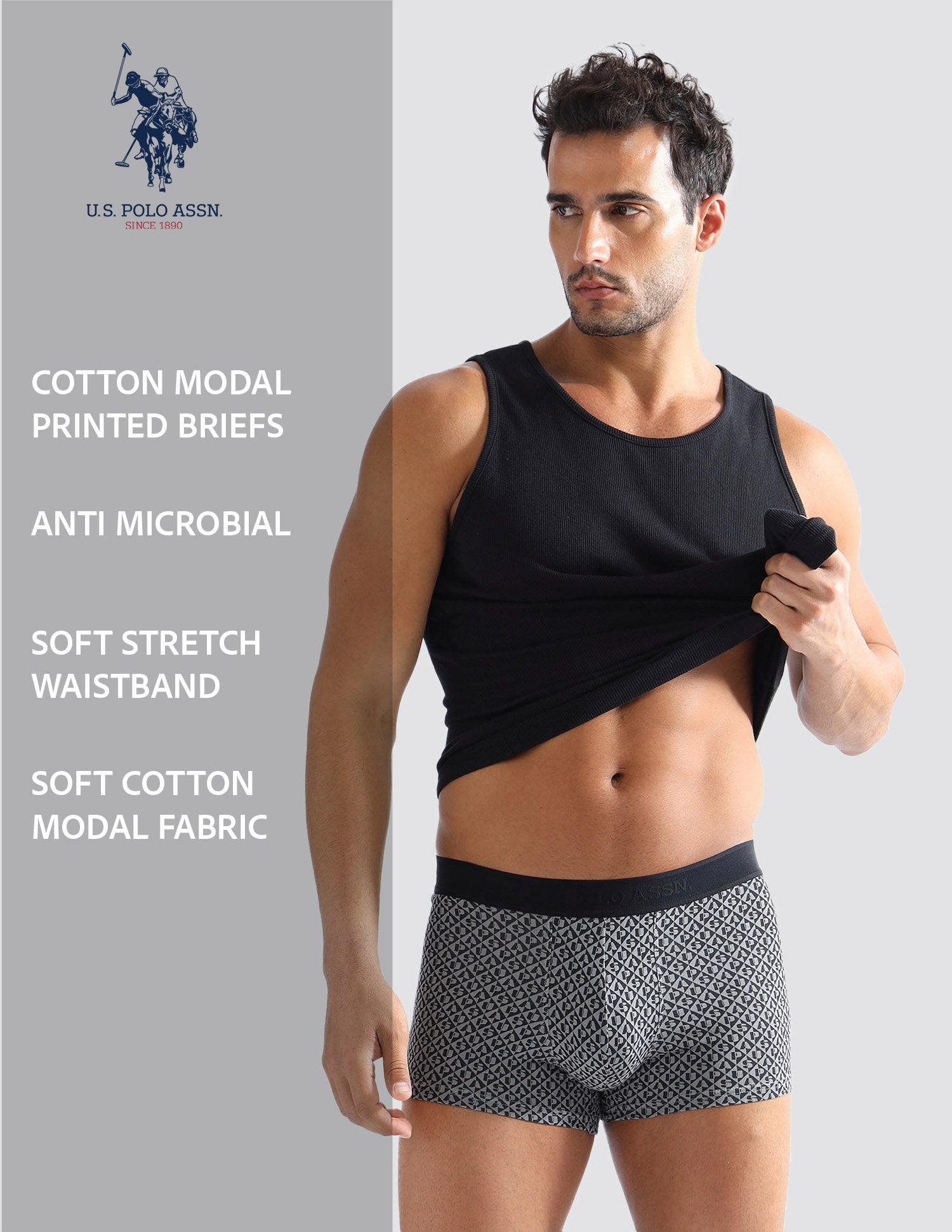 Anti Microbial Printed PT005 Trunks - Pack of 1 Black - U.S. POLO ASSN. | Large