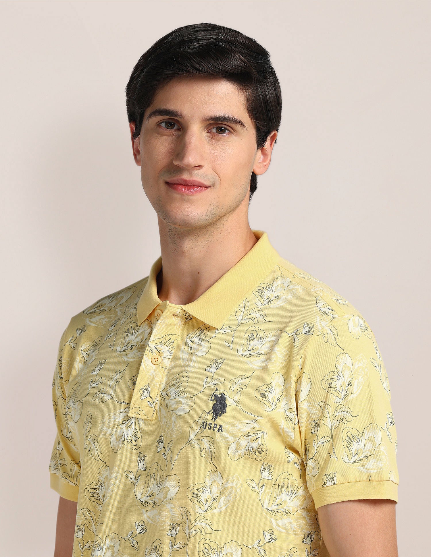 Slim Fit Floral Print Polo Shirt Yellow - U.S. Polo Assn. India | Large