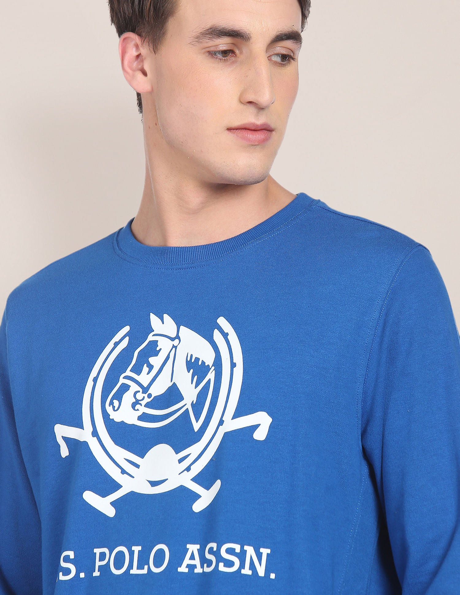 Men Blue Crew Neck Brand Print Sweatshirt Blue - U.S. POLO ASSN. | Large