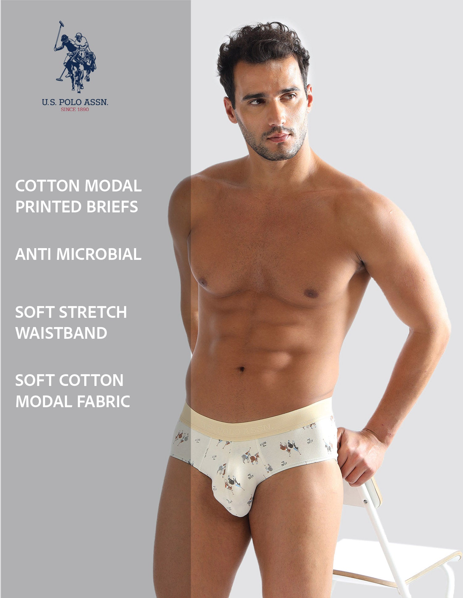 Elasticized Waist Printed PB005 Briefs - Pack of 1 Beige - U.S. POLO ASSN. | Large