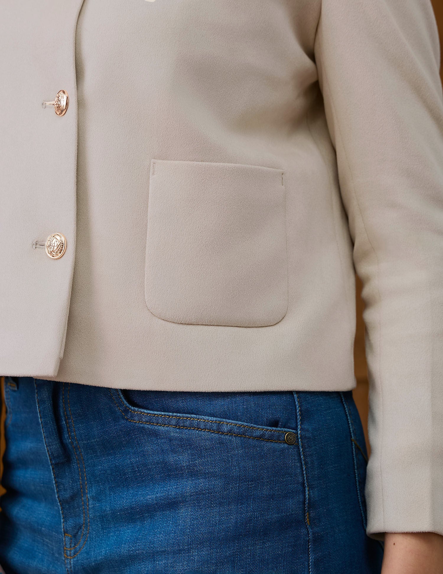 Solid Regular Fit Round Neck Jacket Beige - U.S. POLO ASSN. | Large