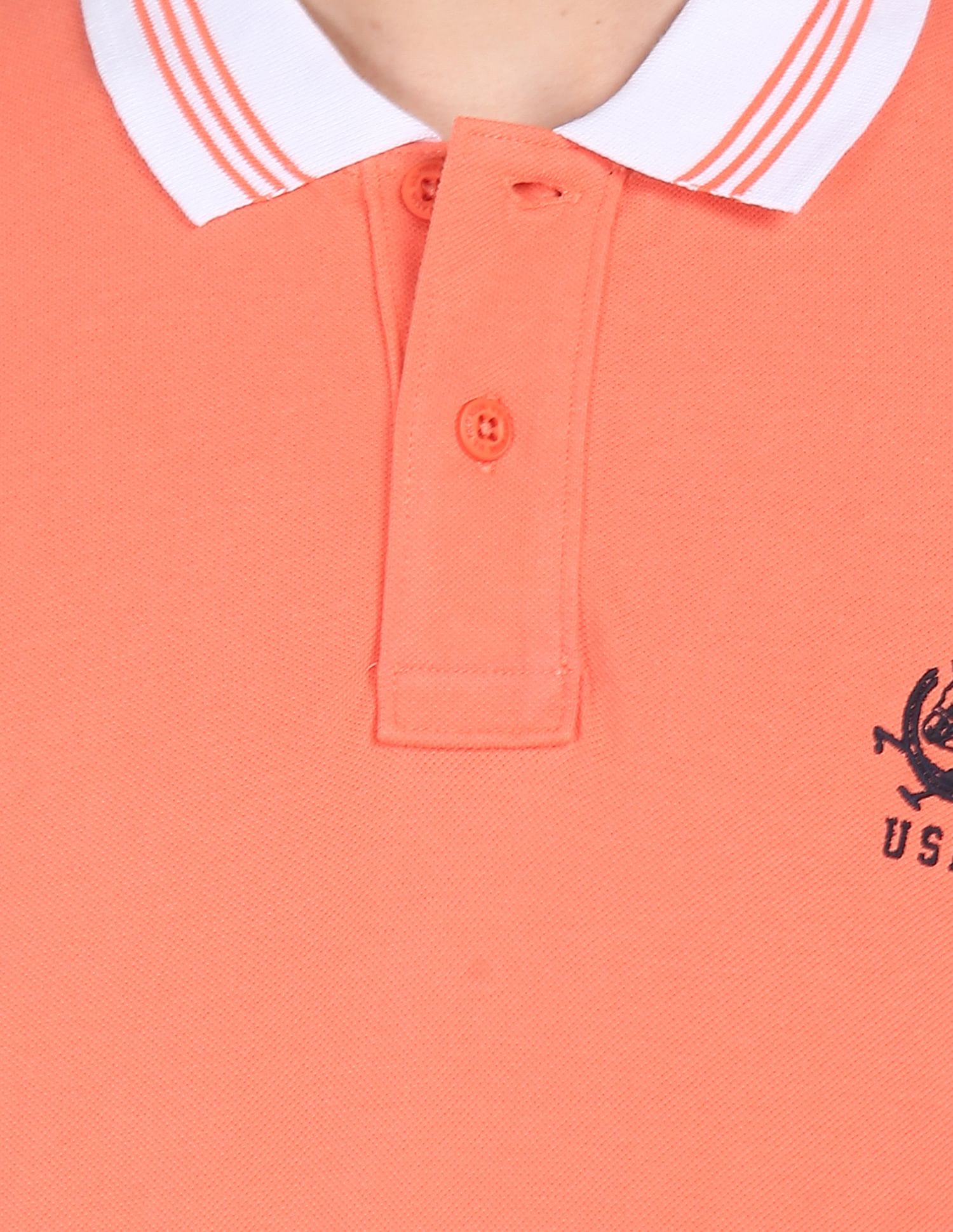 Men Peach Cotton Solid Polo Shirt Peach - U.S. POLO ASSN. | Large