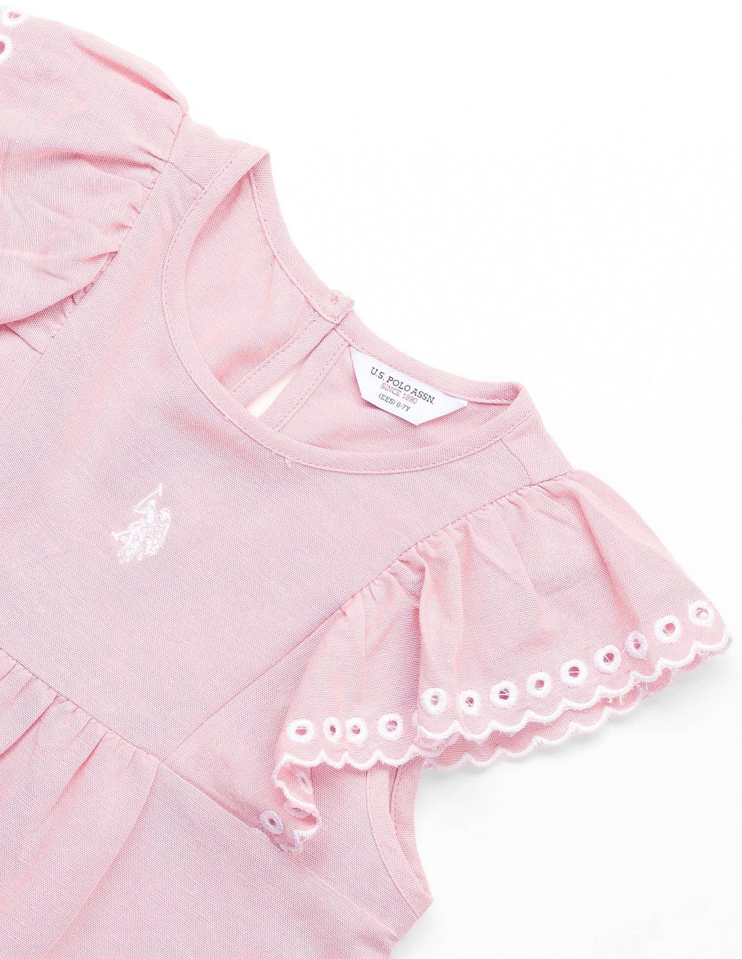 Girls Solid Embroidered Frill Top Light Pink - U.S. POLO ASSN. | Large