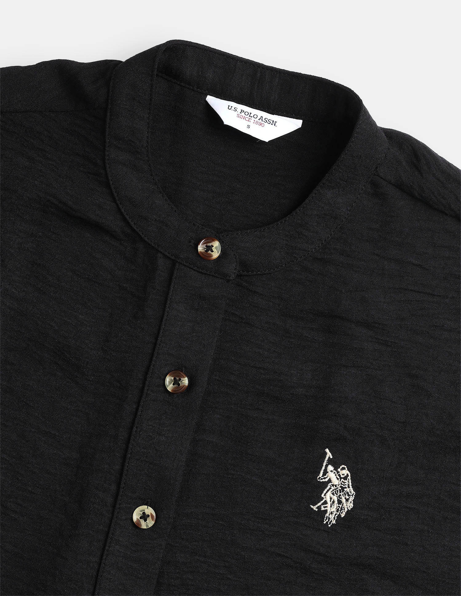 Solid Relaxed Fit Mandarin Shirt Black - U.S. Polo Assn. India | Large