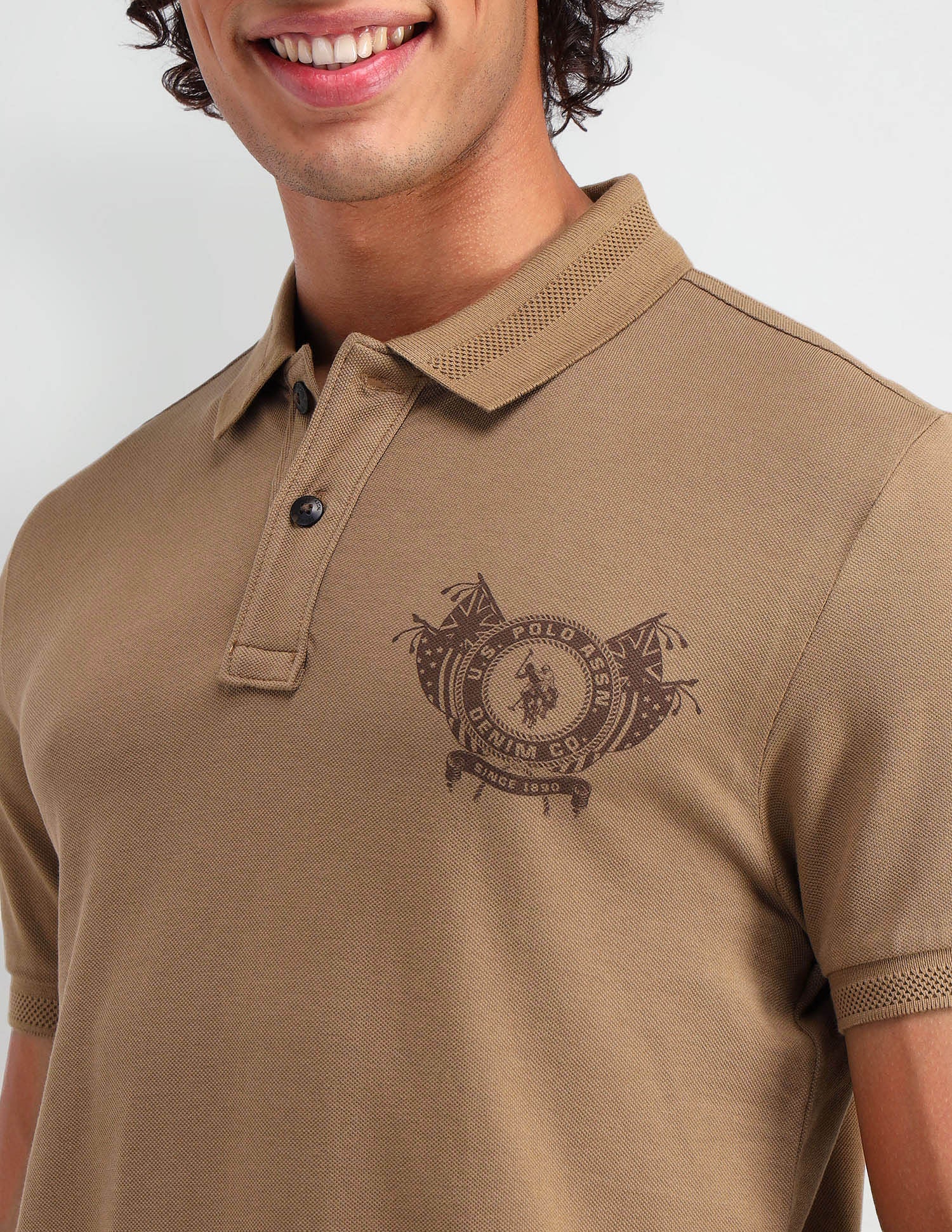 Muscle Fit Brand Print Polo Shirt Tree Oak - U.S. POLO ASSN. | Large
