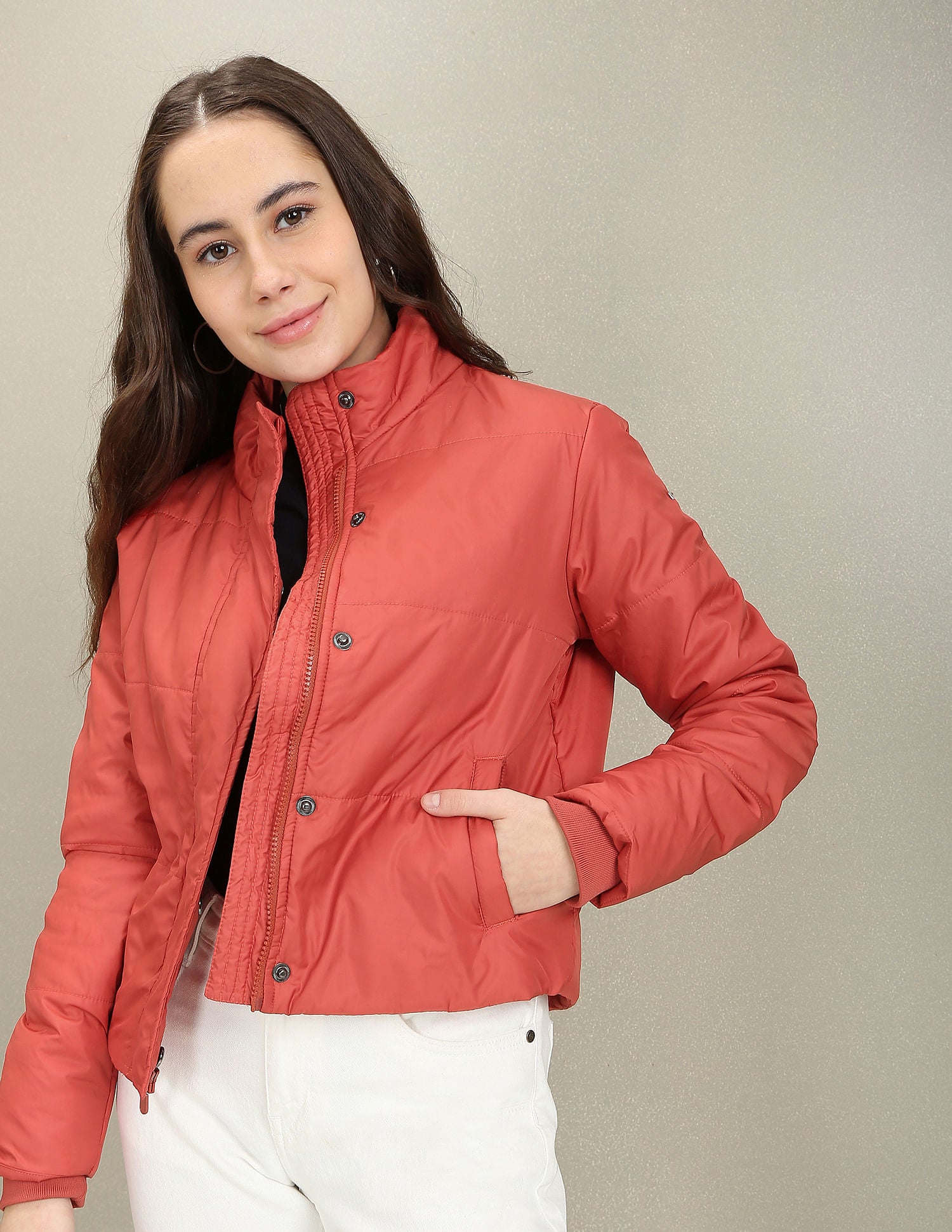 High Neck Solid Padded Jacket Red - U.S. Polo Assn. India | Large
