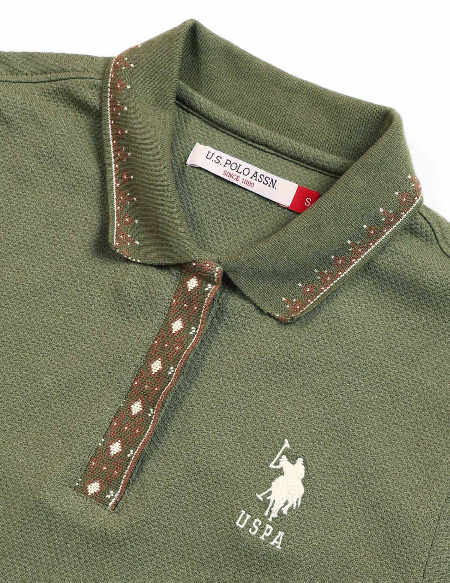 Jacquard Collar Textured Polo Shirt Olive - U.S. POLO ASSN. | Large